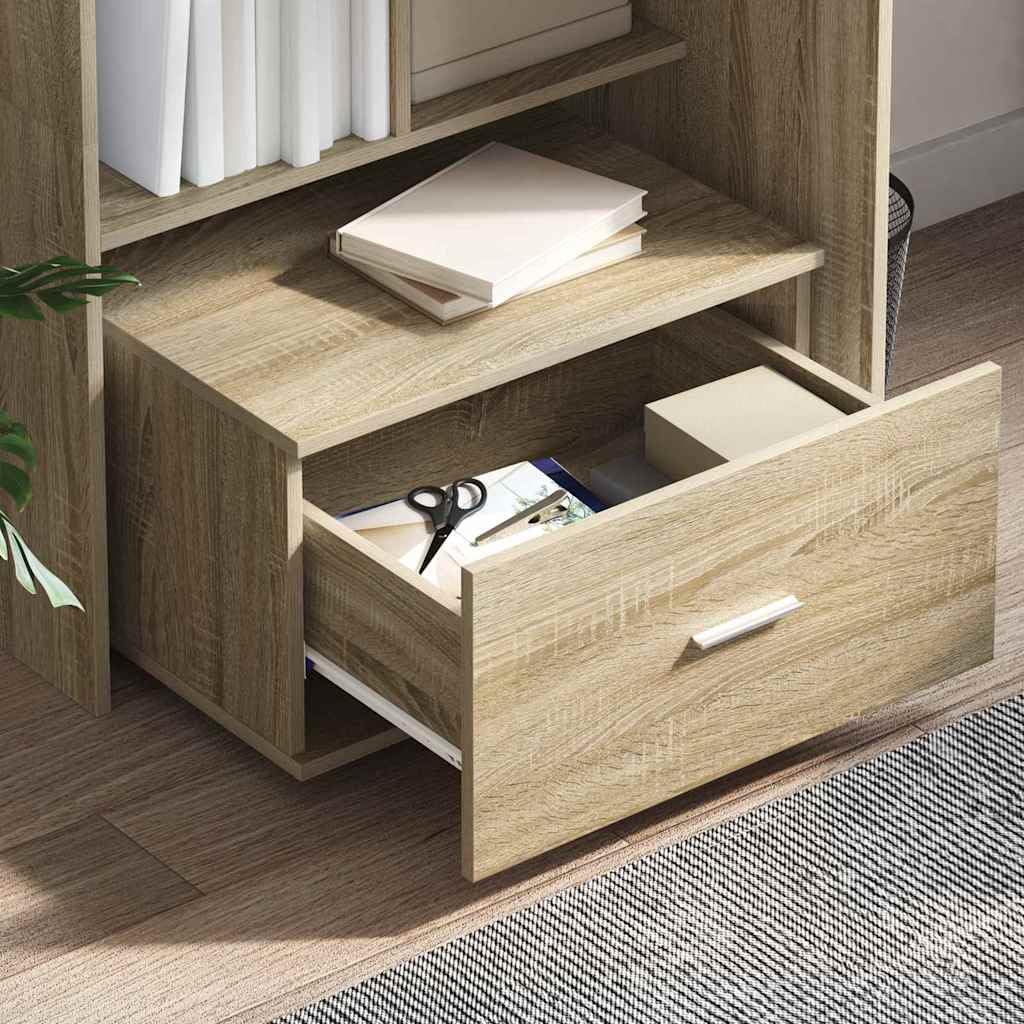 Scrivania in legno ingegnerizzato Rovere Sonoma con cassetto e ripiano, tavolo scrittoio per computer e gaming, postazione lavoro salvaspazio per ufficio, studio, casa e smartworking