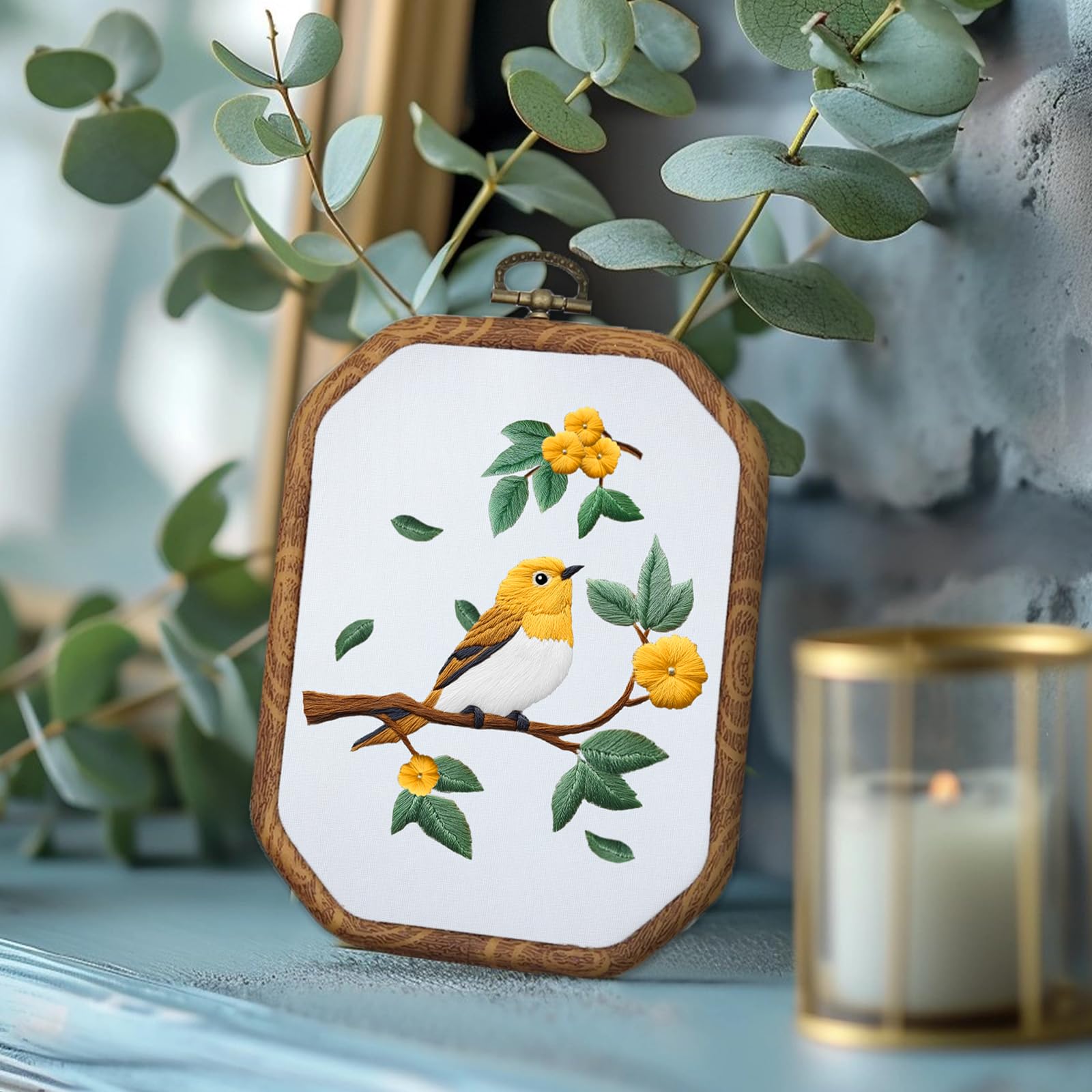 ORIGACH Juego de 4 kits de bordado para principiantes y adultos, kit de iniciación de bordado de colibrí y flores con patrones estampados, instrucciones (idioma español no garantizado), agujas de aro