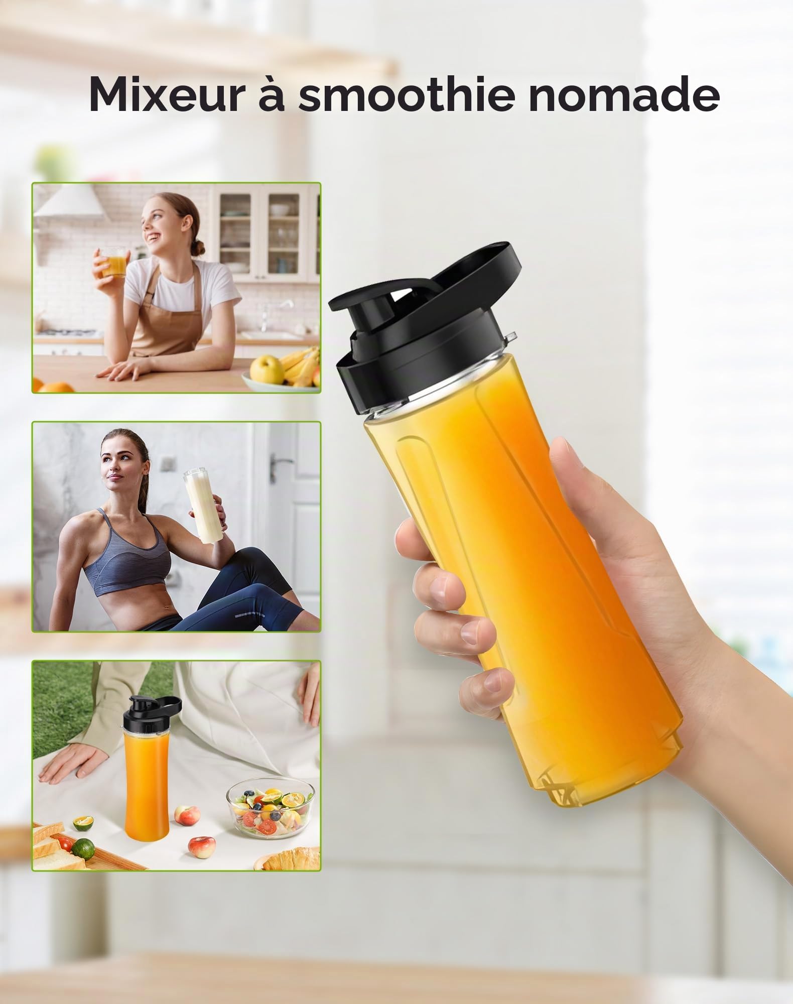 Blender Mixeur, 1500W Blender Smoothie 24000 tours/min, 12 Vitesse ajustable, 6 Lames en acier Inox avec Bol en verre 1,5L /bouteille de sport de 600 ml sans BPA Utilisation & Nettoyage facile