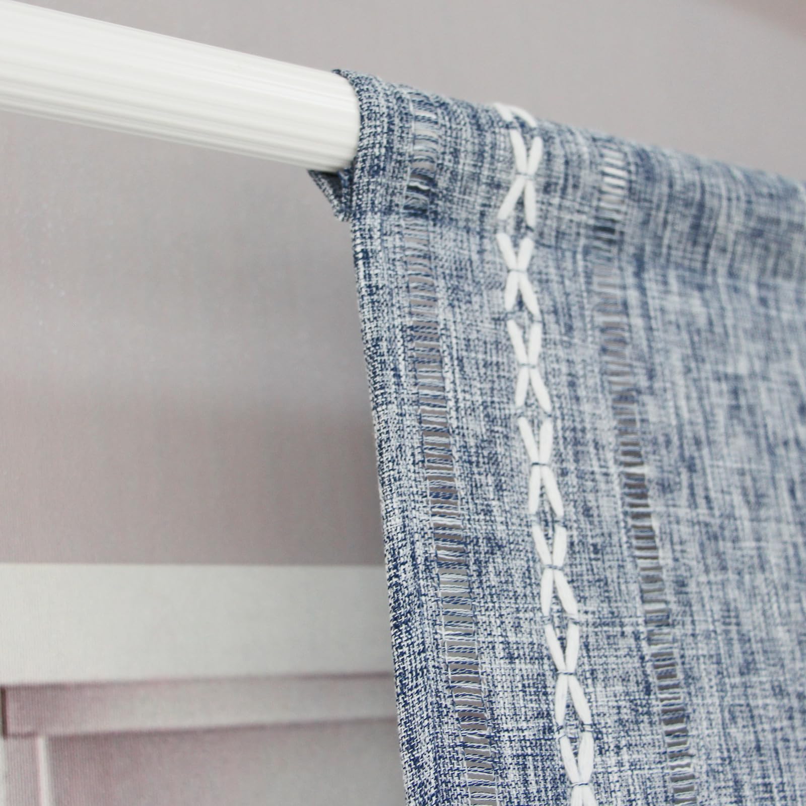 2 Tende Moderne Blu 60x150 Cm - Per Cucina, Balcone O Soggiorno, 100% Poliestere Con Ricami - Foto 2