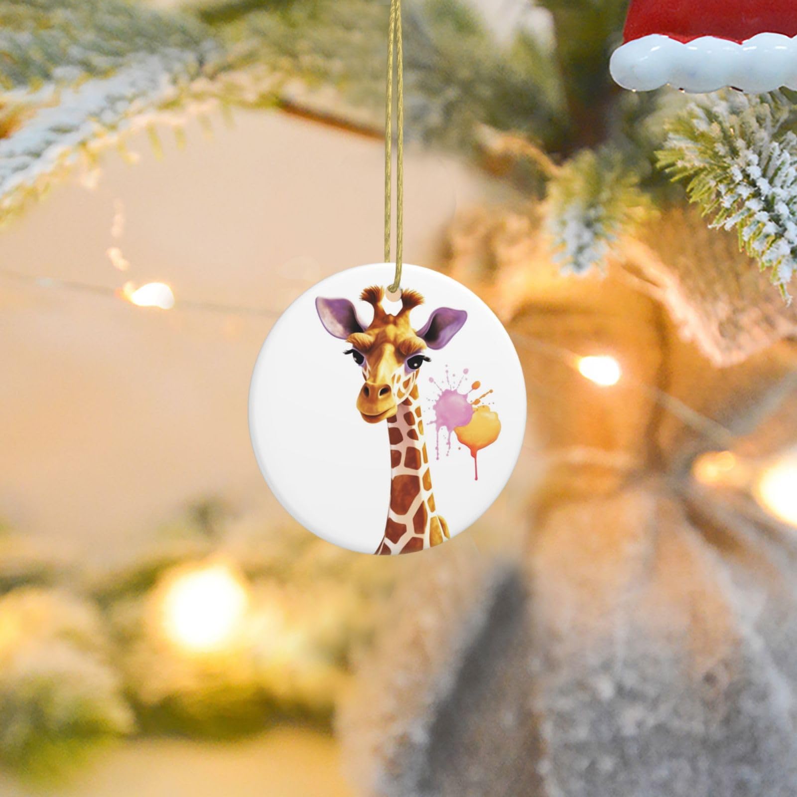 Christmas Ornaments for Christmas Tree Decoration Ceramic Hanging Giraffe Ornament with Gold Ribbon Crafts Round Pendant for Keepsake Gifts Glass Xmas Decor Party Supplies
