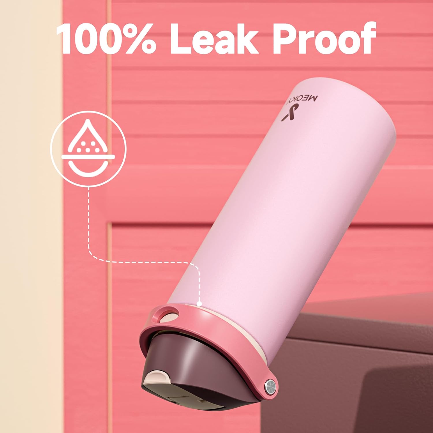 24 oz Insulated Water Bottle for Sports: Meoky Stainless Steel Water Bottle with Straw and Spout Lid - Leak Proof, Cold for 24 Hours, Fits in Car Cup Holder, BPA-Free for Women Travel, Angel Food Cake - Image 6