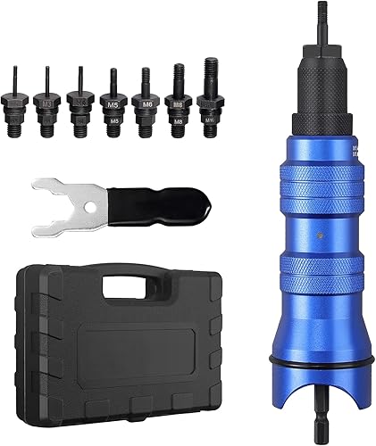 AUTOUTLET Adaptador de taladro de tuerca remachadora inalámbrico con 7 mandril para tuercas Rvet M3-M10