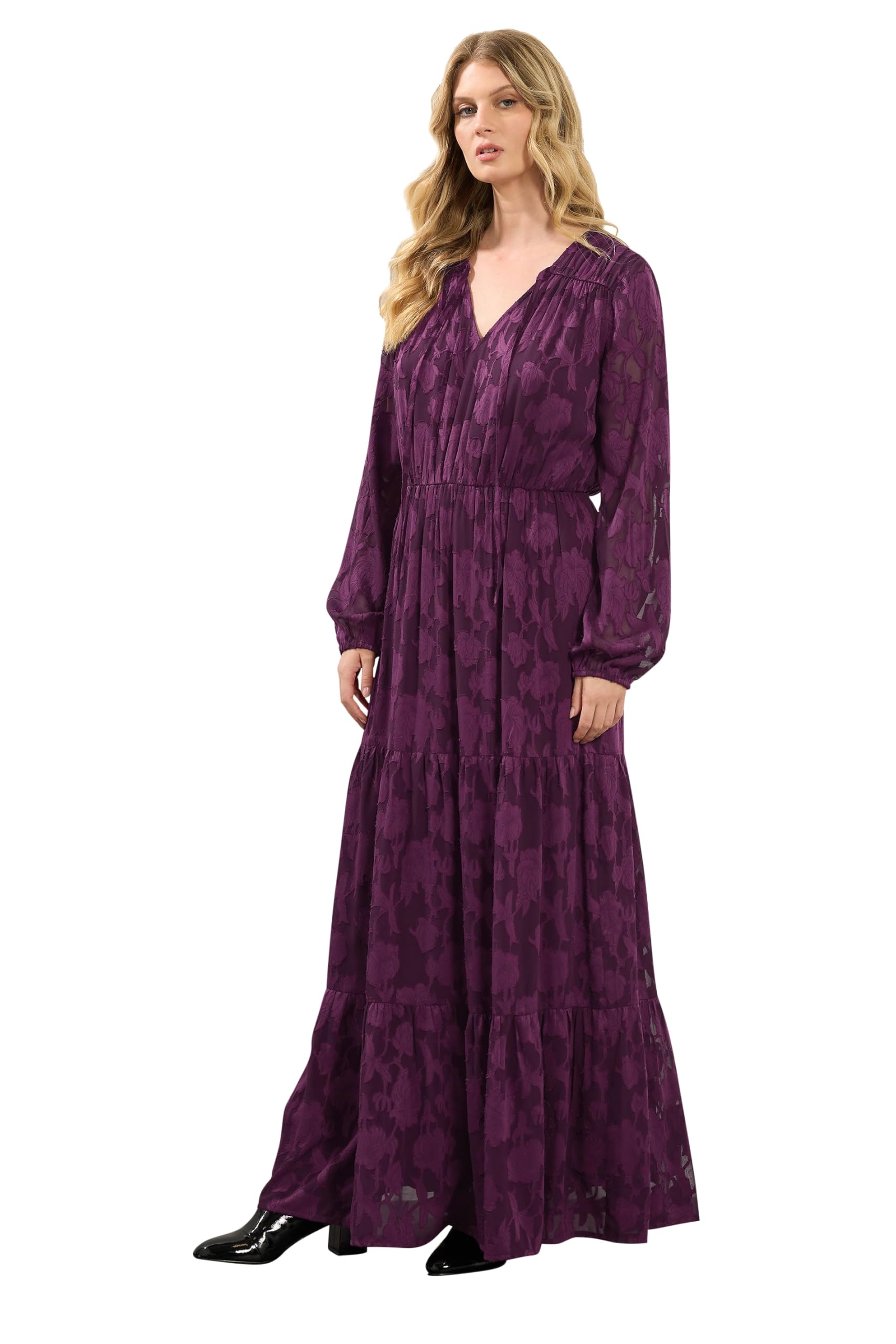 Lts Women's Purple Tall Jacquard Boho Maxi Dress Size 14