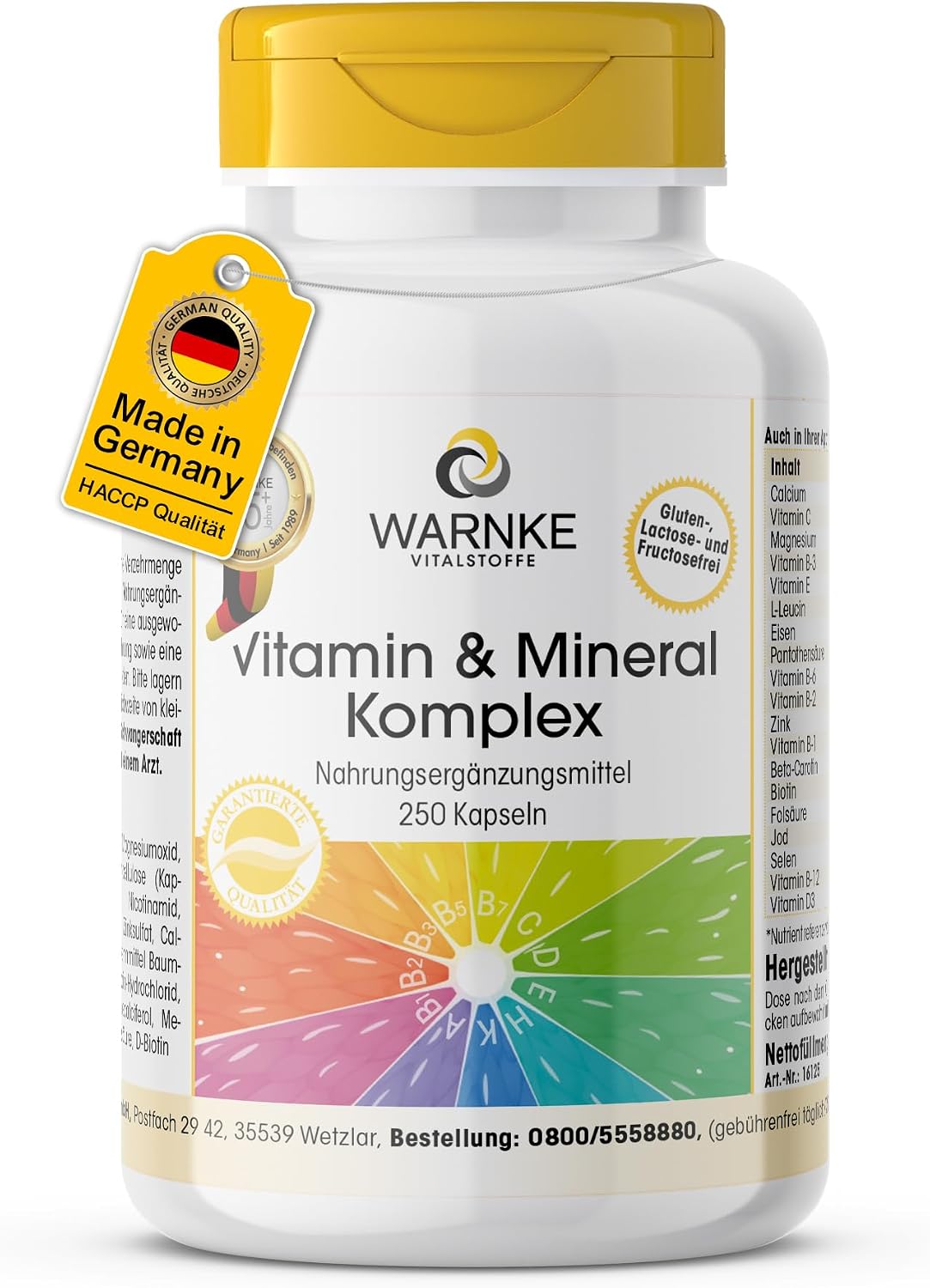 Vitamin AZ - Vitamins & Minerals - 250 Capsules - Multivitamin Capsules with 18 Vitamins and Minerals - High Dose & Vegan - Bulk Pack Warnke Vitalstoffe - German Pharmacy Quality