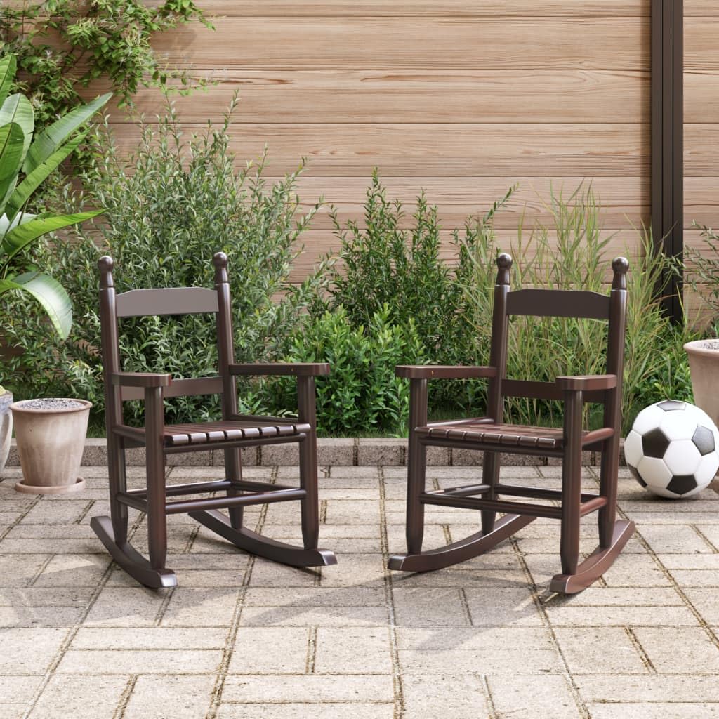 vidaXL Schaukelstuhl für Kinder 2 STK. Braun Massivholz Pappel, Gartenstuhl, Outdoor Stuhl, Outdoor Schaukelstuhl, Terrassenstuhl