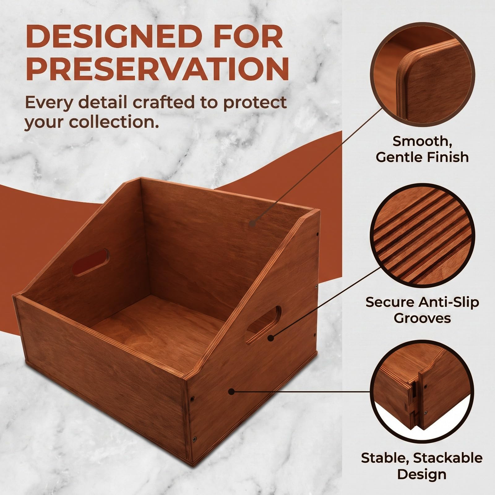 Yardwe Caja de Almacenamiento de Vinilos de Madera, Cuadrada y Portátil