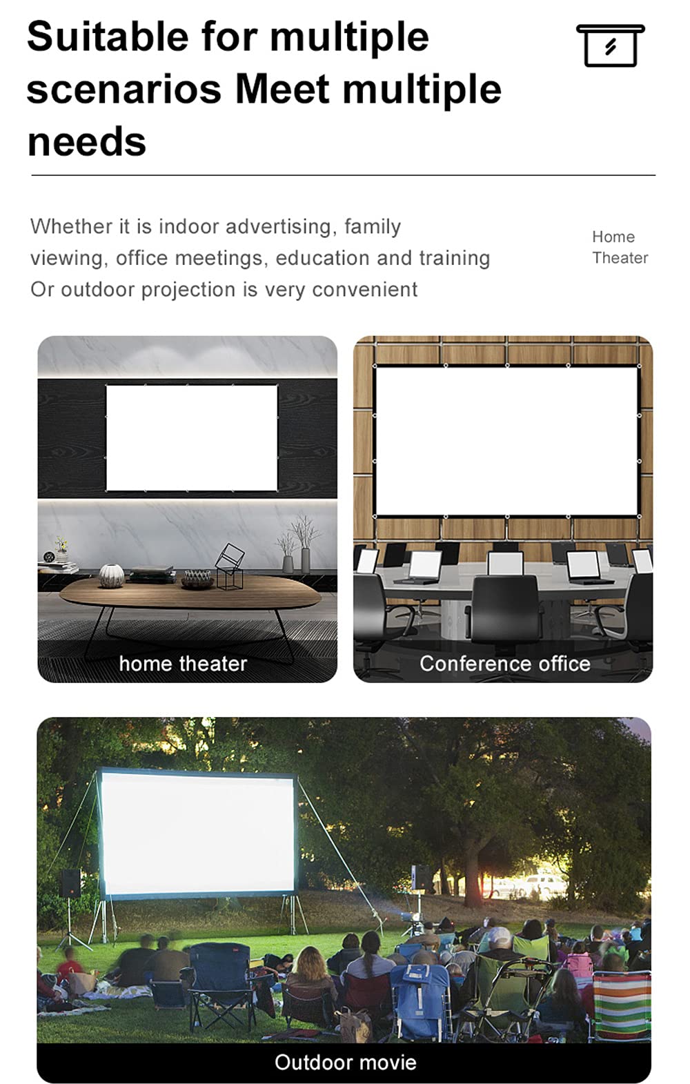 Vidéo Projecteur 100 Pouces 16: 9 Hd Projecteur ?Cran Intu00e9rieur Extu00e9rieur Video Projecteur