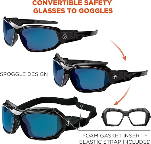 Miniatura 4 de Ergodyne Skullerz LOKI - Spogles de seguridad convertibles, incluye junta de espuma y correa para convertir en gafas, ANSI z87.1