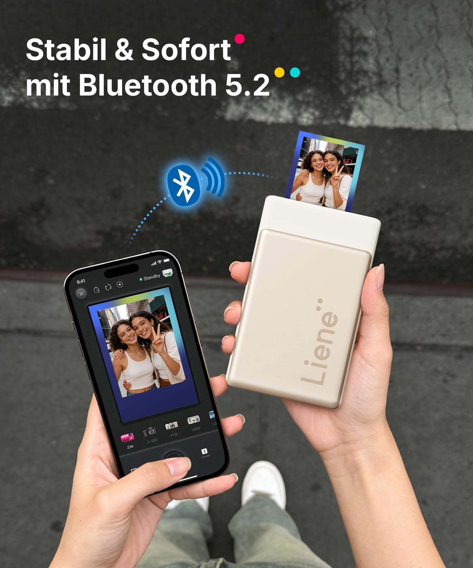 Liene Pearl N200 Pro Plus Tragbarer Mini-Fotodrucker Farbsublimation Bluetooth 300 DPI Sofortbilddrucker iPhone Android Gold