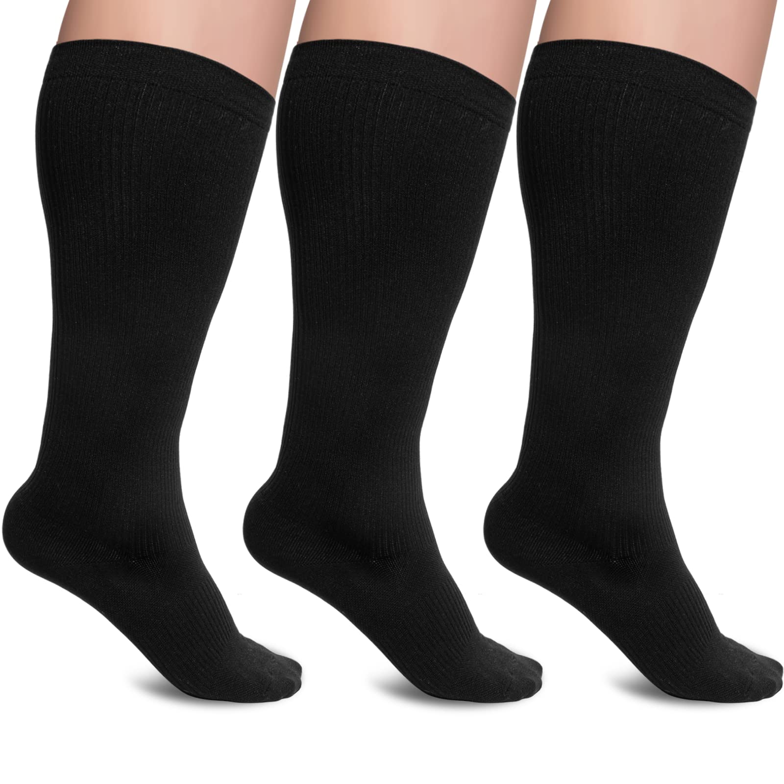 NOVAYARD3 Pairs Plus Size Compression Socks for Men Women, Wide Calf Medical Compression Stocking Knee High Flight Socks Support for Nurses Sports Fitness Cycling