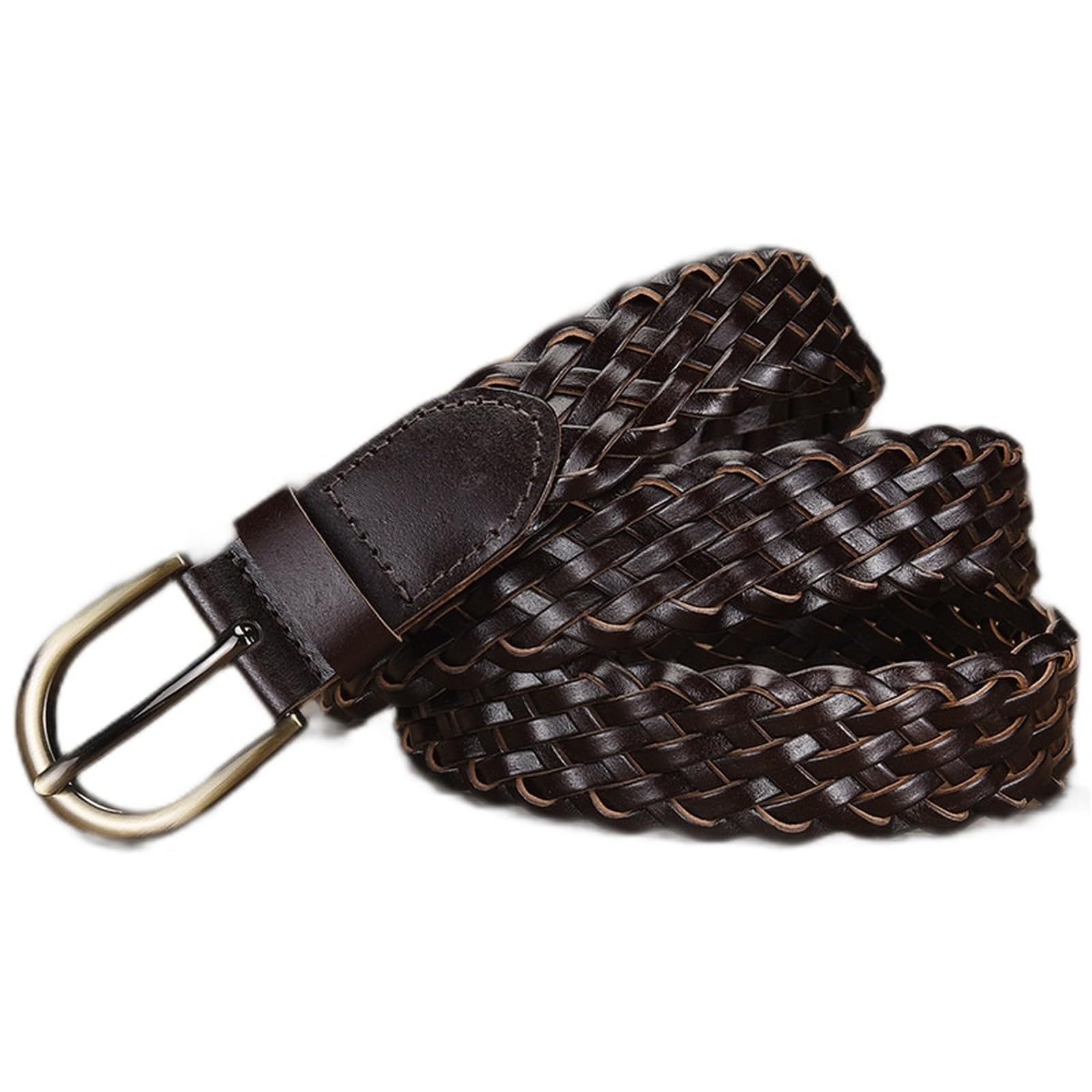 AGUTALITHIC Women Men Fully Adjustable PU-Leather Braided Belt Woven Strap with Solid Brass Buckle for Jeans, Pants or Dress(105cm/41, Coffee)