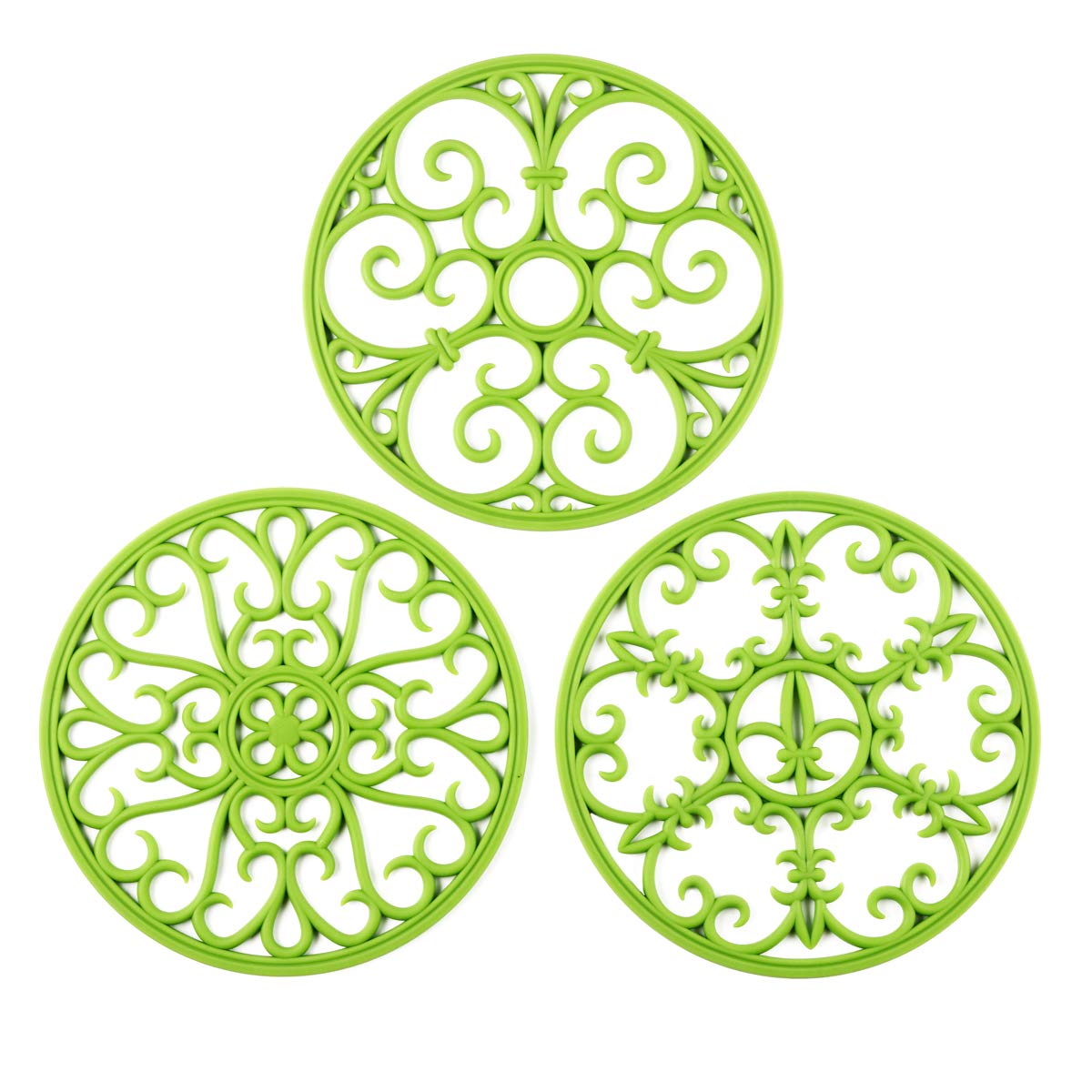 Silicone Trivet Mat - Non-Slip &amp; Heat Resistant Kitchen Hot Pads for Countertops &amp; Table - Kitchen Trivets for Hot Dishes &amp; Cookware - Hot Pot Holder for Pots &amp; Pans - Green,Set of 3