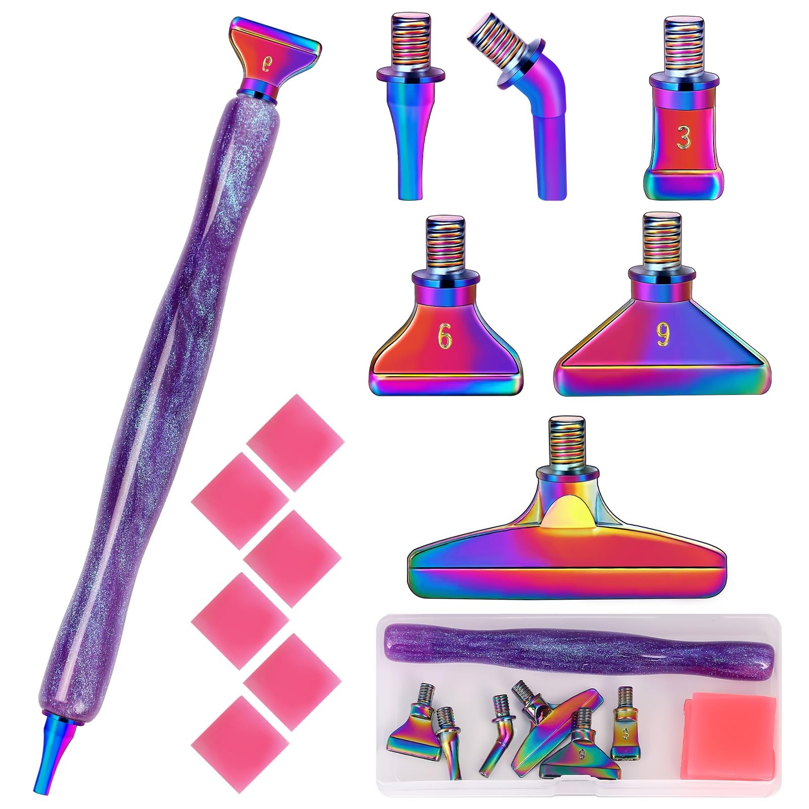 papasgix 20 Pcs Diamond Painting Pens Kits, Diamond Art Metal Drill Pen Tips with Multi Replacement Pen Heads, 5D Diamond Painting Accessories Tools for DIY Craft Crystal Drill Bead (White 13 Pcs)