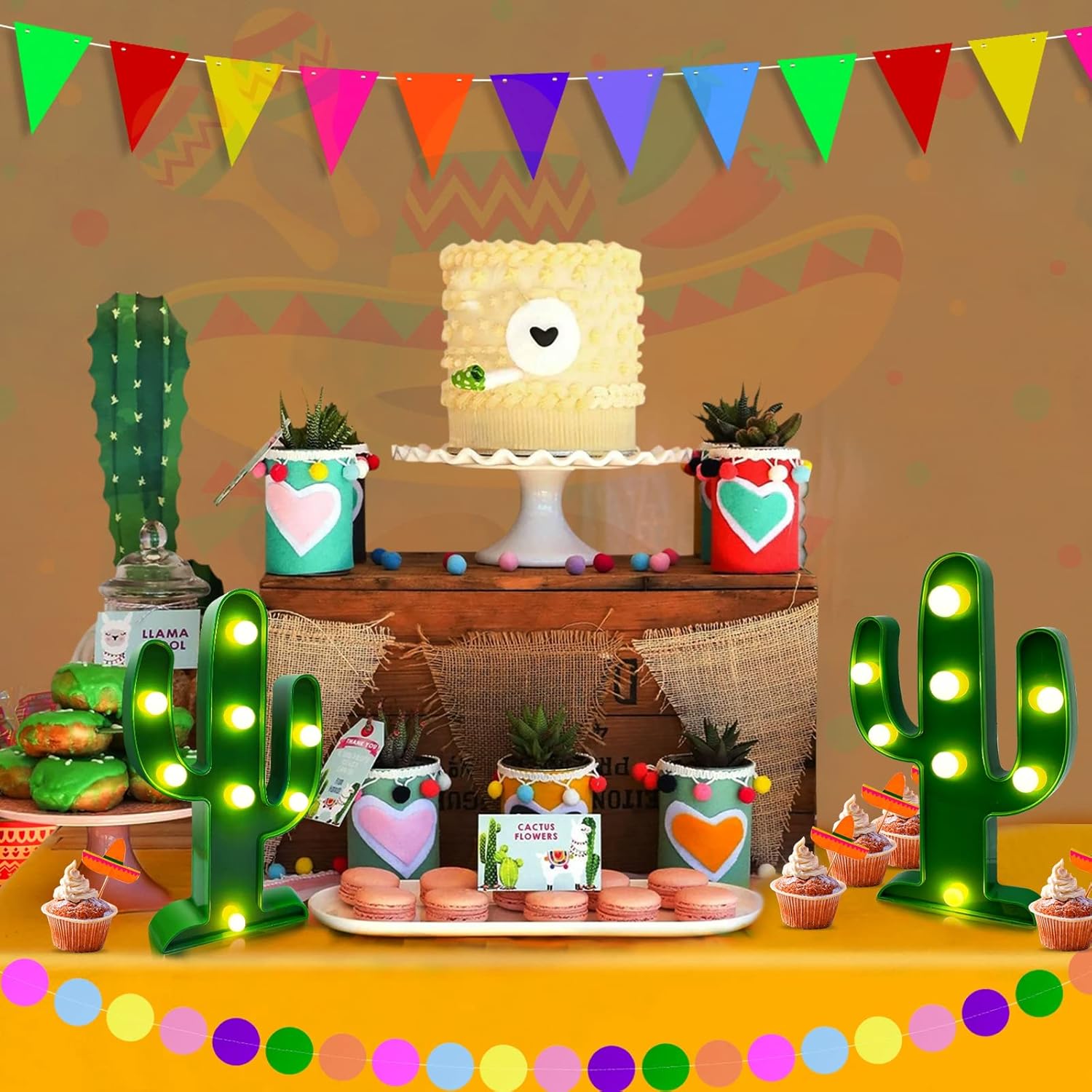 Extra Large - 2 Pack LED Cactus Light Cinco de Mayo Decorations 10 x 5.5 Inch Cactus Decor Mexican Fiesta Party Decorations Cute Night Lamp for Table Kids' Room Bedroom Living Room Gift Party Home
