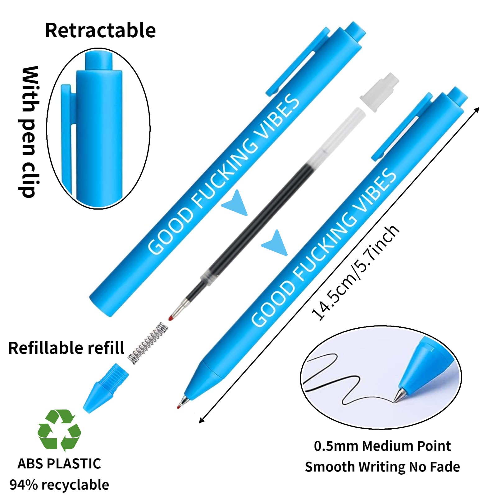 Juego de 11 bolígrafos divertidos de diferentes palabras de Swear, bolígrafos de tinta de gel pastel retráctiles de 0,5 mm de punta fina para escribir diario, tomar notas, escuela, oficina, hogar