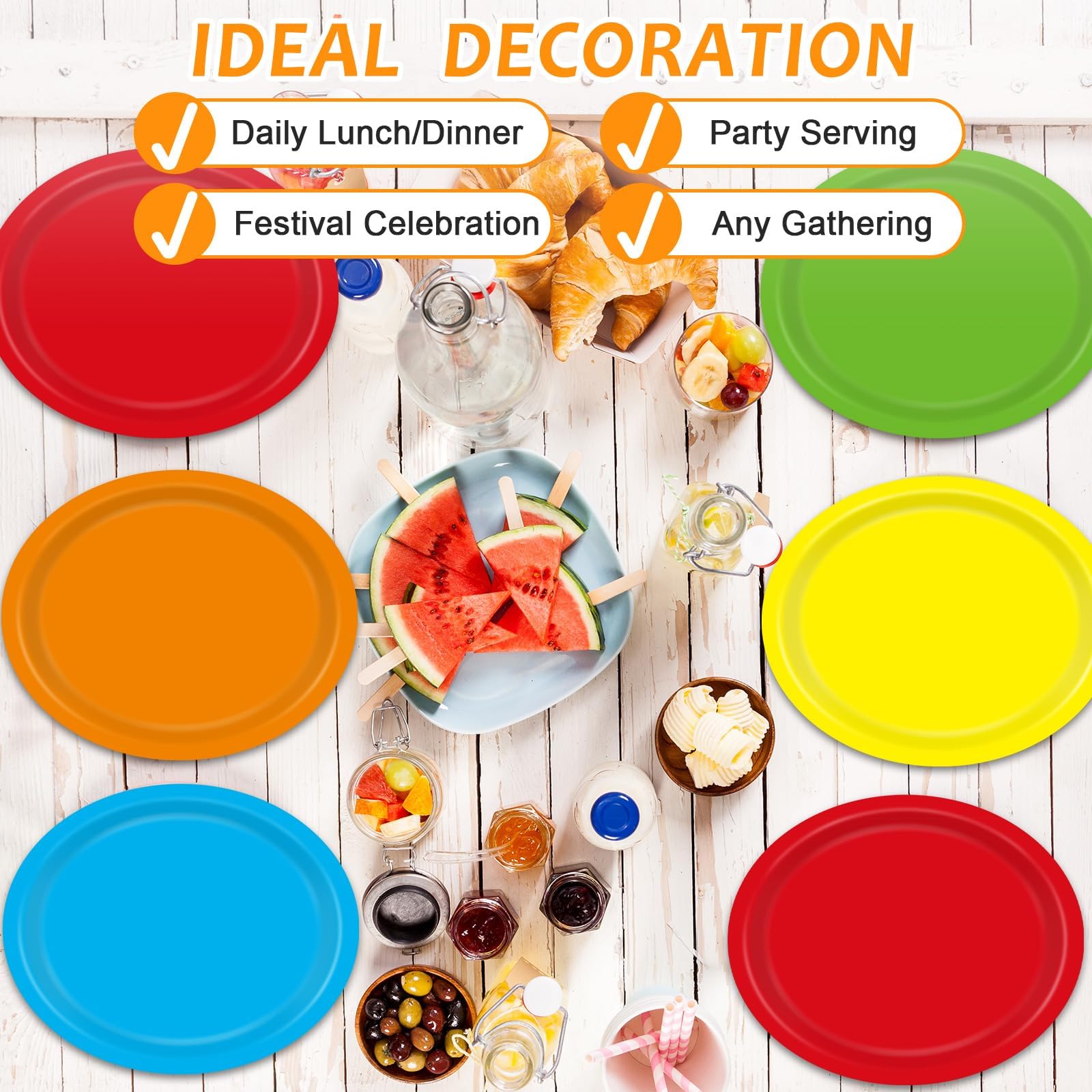 Qyeahkj 50 piatti di carta ovali colorati da 28 cm, grandi, colorati, per feste, 5 colori classici, usa e getta, per barbecue, riunioni, picnic, hamburger, cena, carnevale, compleanno
