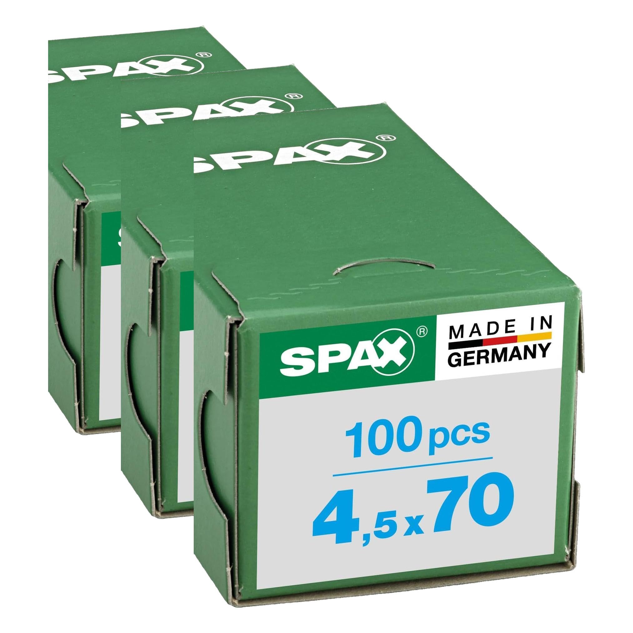 SPAX Fassadenschraube aus Edelstahl rostfrei A2, 4,5 x 70 mm, 100 Stück, T-STAR plus, Reduzierter Linsensenkkopf, Fixiergewinde, 4CUT, 25470004507022 (Packung mit 3)