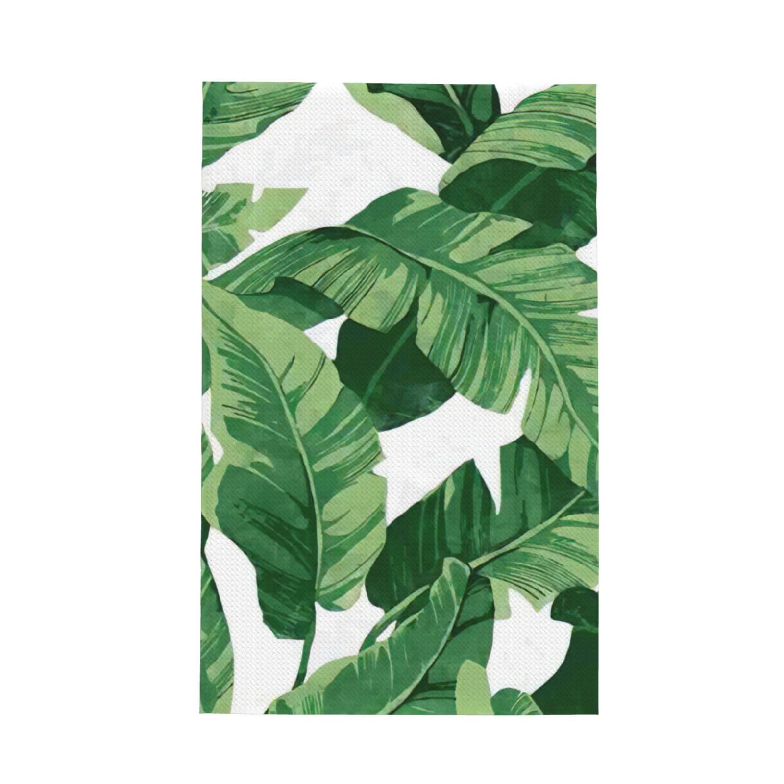 CKGODGF Cute Green Palm Leaves Print Absorbent Waffle Dishcloths,Kitchen Towels With Hanging Loops,Tea Towels.