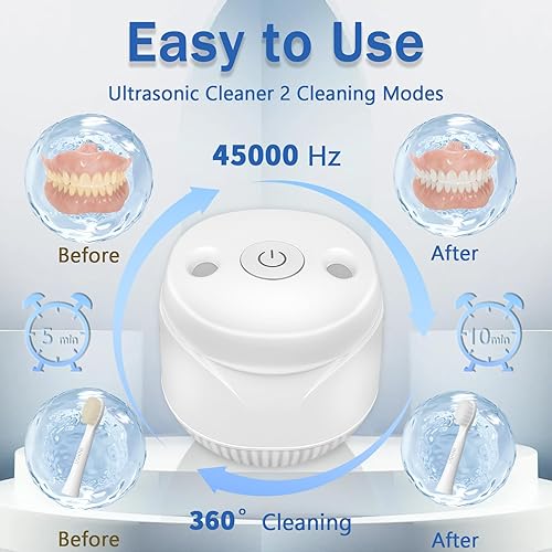 Miniatura 5 de Máquina limpiadora ultrasónica de retenedores, limpieza profunda de 45 kHz para dentaduras, alineadores, protectores bucales, bandejas