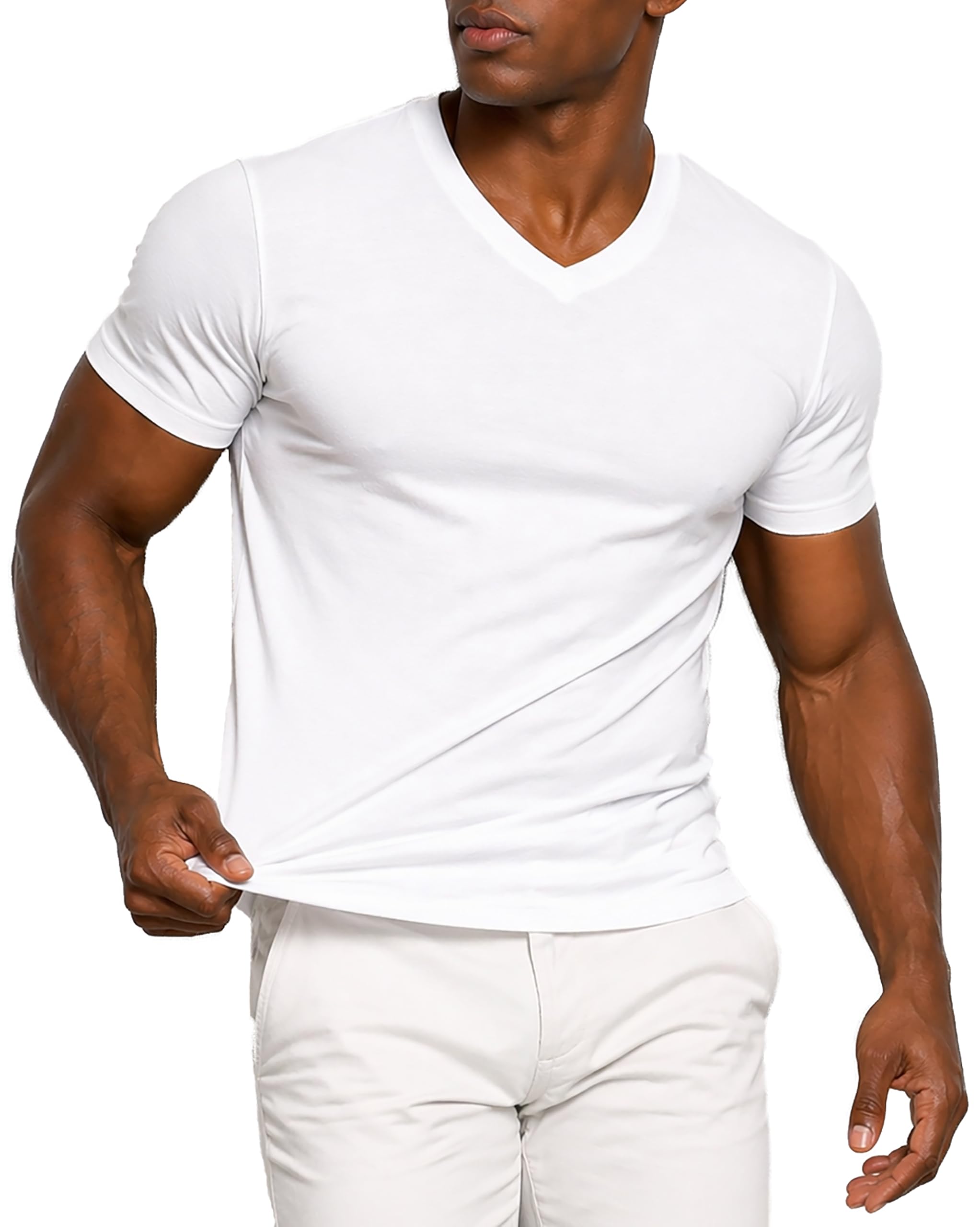 Leif Nelson Men's White T-Shirt V-Neck Ln-8315 XX-Large