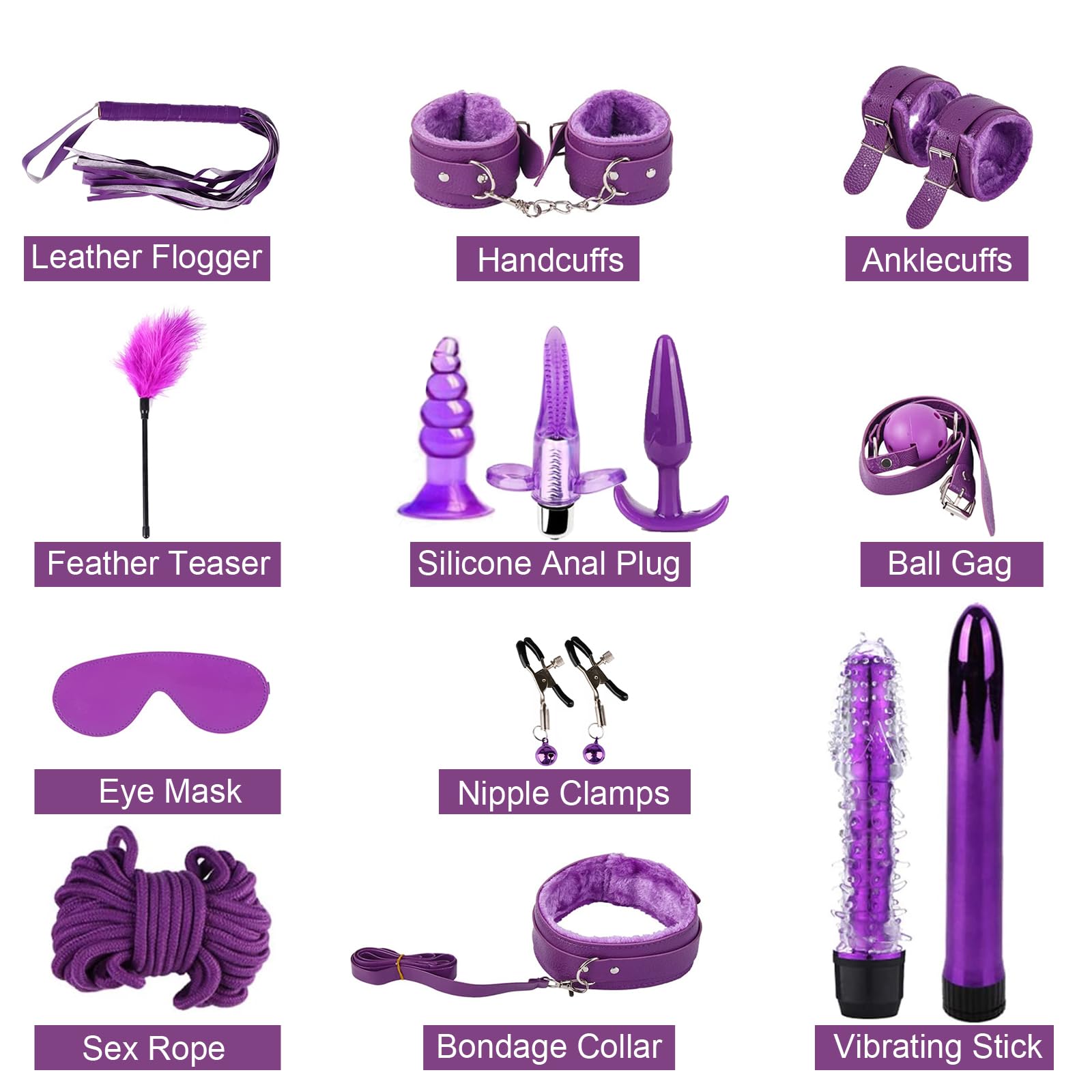 Ataduras Sex Bondage Kit BDSM Plug Anal Qoosea 17PCS Set de Juguetes Sexuales para Parejas Set Bondage Ajustable Juegos para Adultos para Parejas Set de Retención para Accesorios Sexuales (Morado)
