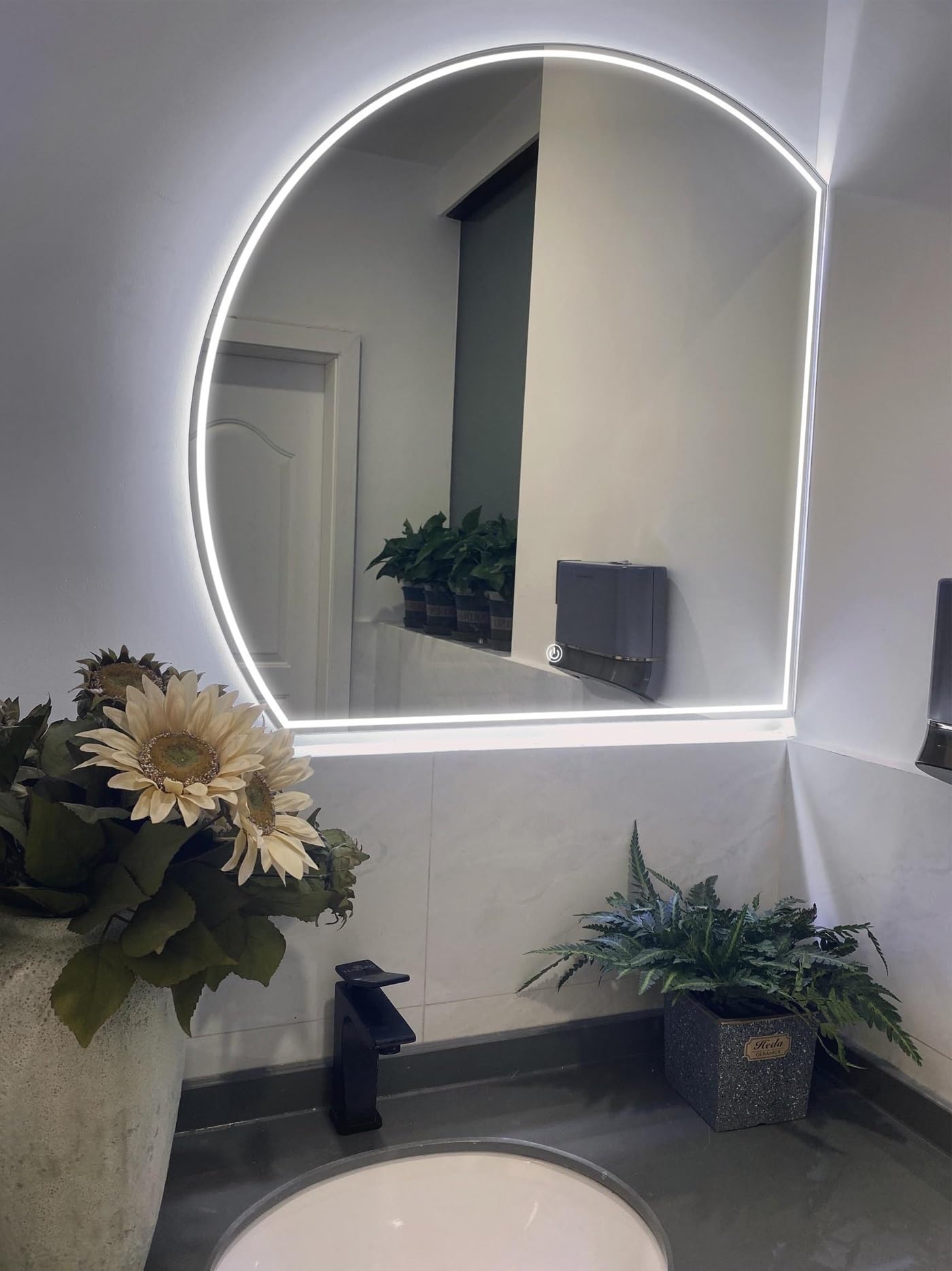 WQZzjm LED AntiFog Wall Mirror – 23.6" HalfMoon Bathroom Mirror with Light – Unbreakable Table Mirror for Elegant Home Décor