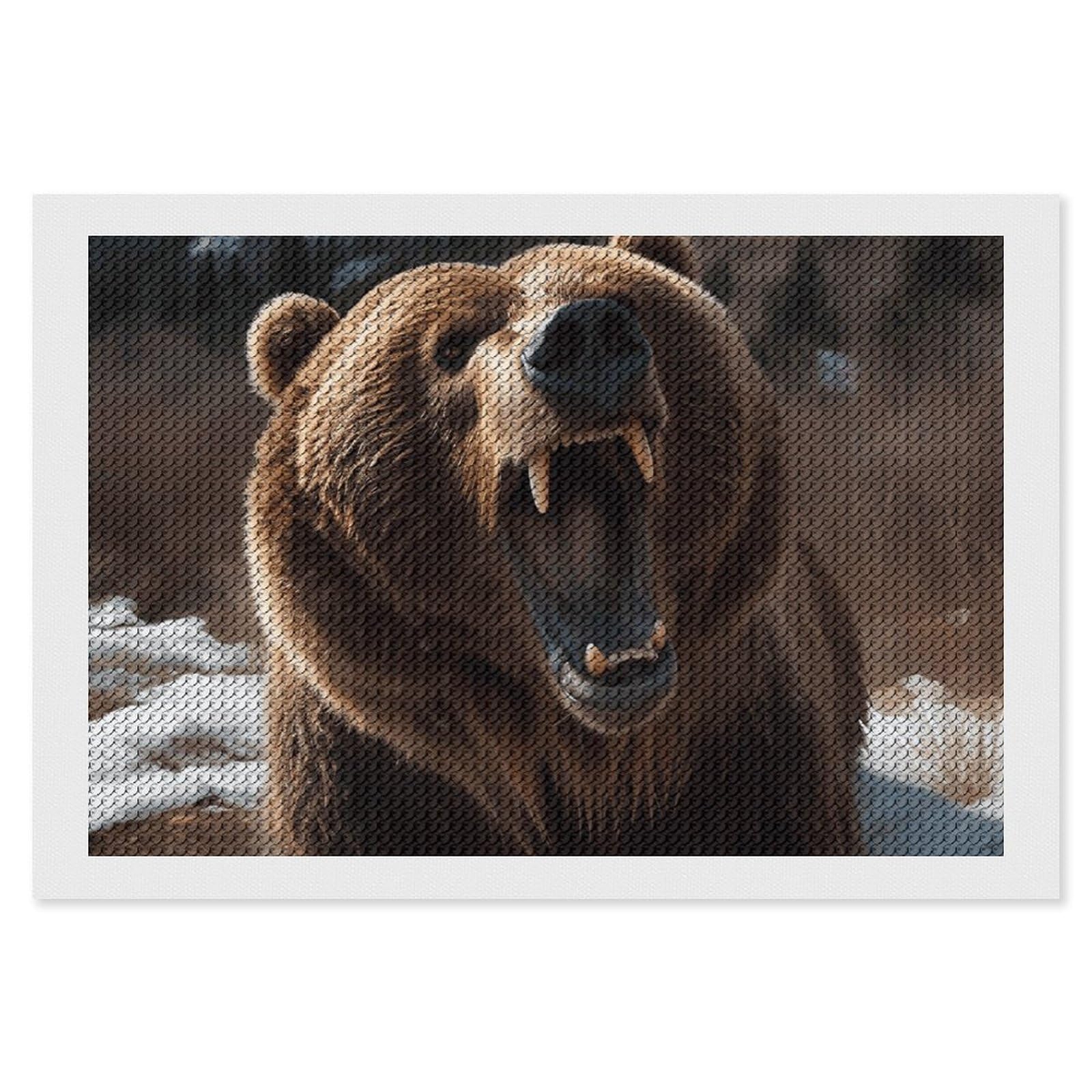 NONHAI Diamond Painting Kits for Adults - DIY Diamond Art Kits for Beginners - Full 5D Paint Drill Diamond Dots Paintings- Roaring Bear Diamonds Pictures Gem Art and Craft Wall Decor 8"x12"