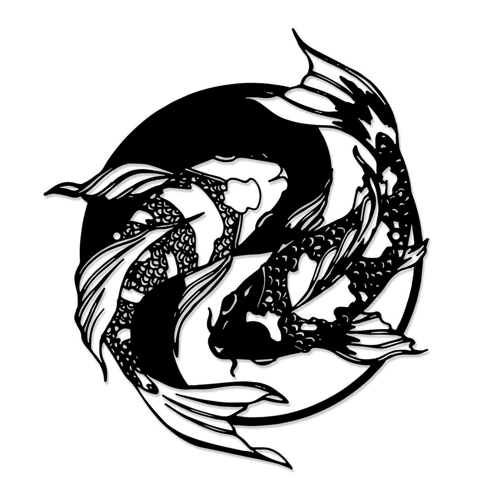 Yin Yang Feng Shui Wall Decor, Asian Koi Fish Metal Wall Art, Iron Artwork Decor for Office Yoga Studio Meditation Room Altar (11.8 Inch)