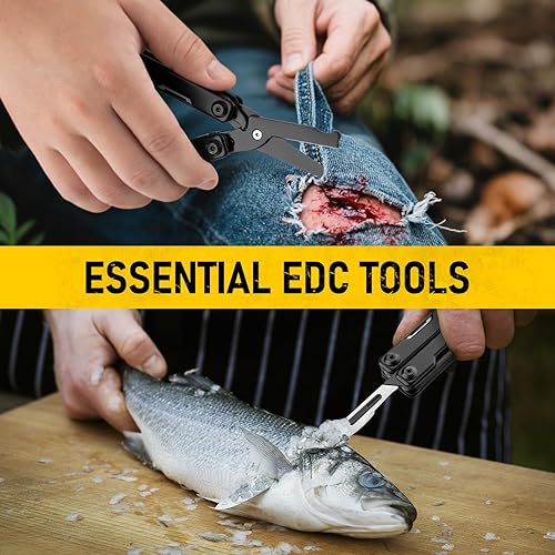 Vista 4 de BIBURY Mini multiherramienta BI2052AB, tijeras multiherramienta EDC con rompeventanas, cortador de cinturón de seguridad, abridor de botellas