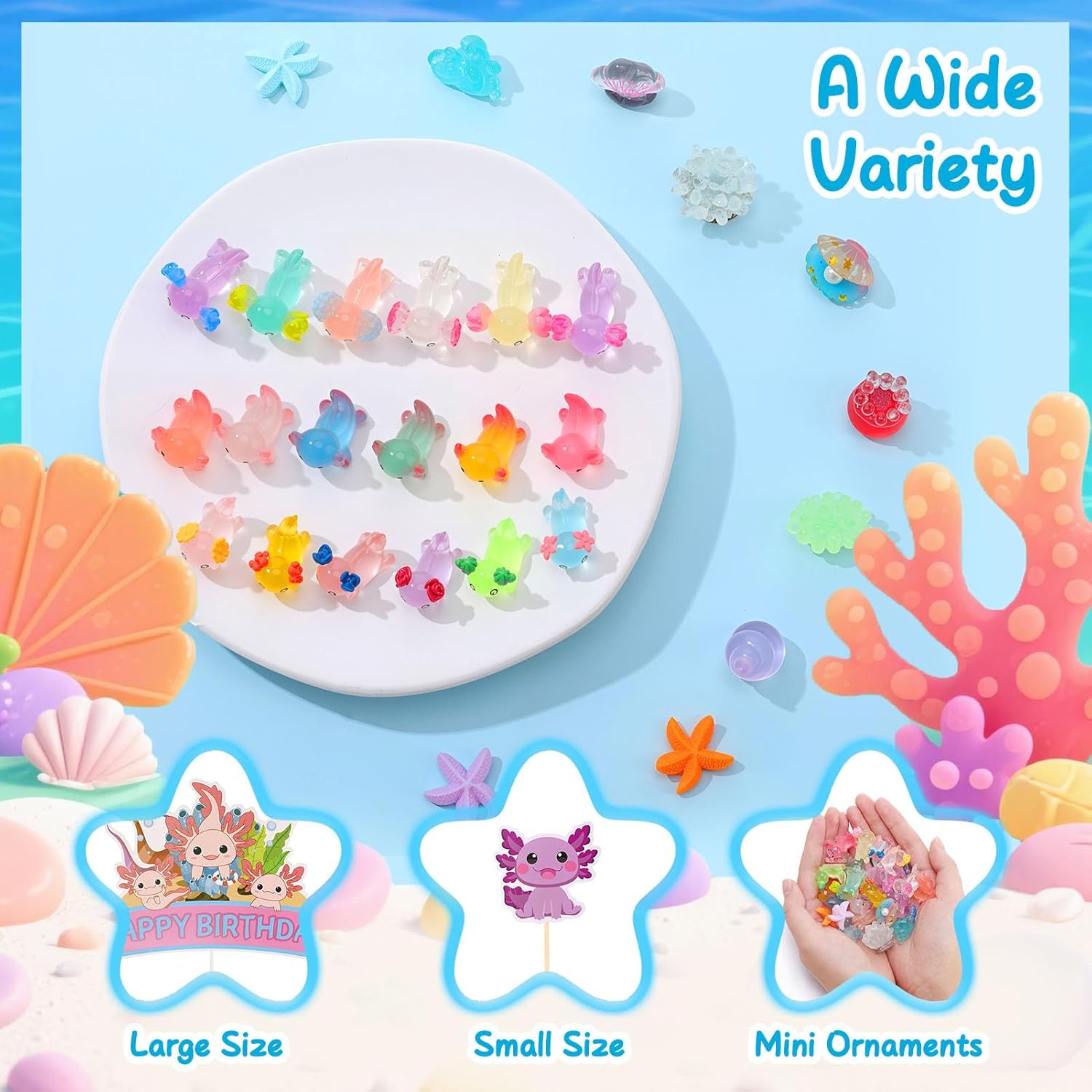 54 Pcs Axolotl Cake Toppers Axolotl Cake Decorations with Mini Resin Sea Animals for DIY Birthday Cake Decorations Supplies - Image 6