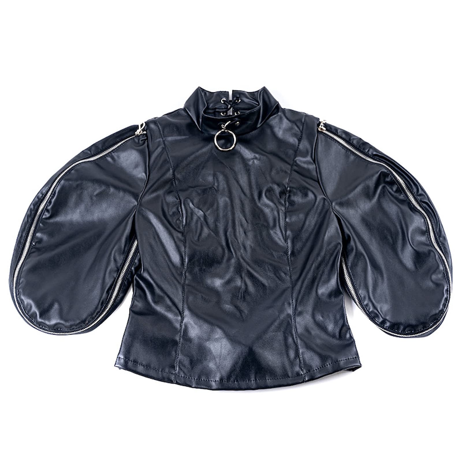 Leather Bondage Chastity Strait Jacket Costume with Handcuffs 