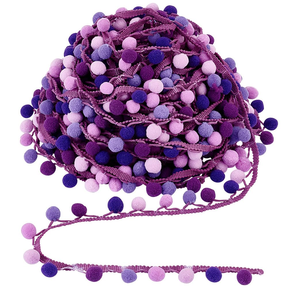 AHANDMAKER 6.5 Yards Pom Pom Fringe Trim, Ball Tassel Lace Ribbon for DIY Crafts Sewing Party Decoration, Purple โ image 1