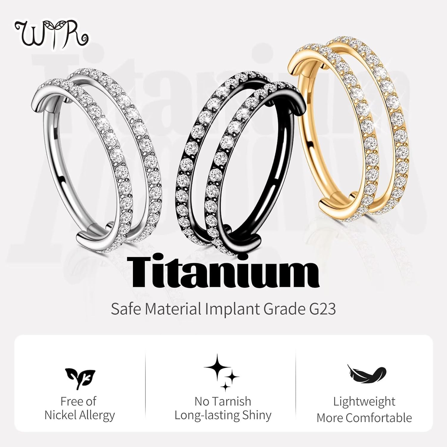 G23 Titanium Conch Piercing Jewelry Hoop: 16G 8mm/10mm/12mm Diamond Cartilage Earring Helix Double Piercing Hoop Septum Rings Hypoallergenic Nose Rings Hinged Segment Clicker Lip Rings Rook Daith Tragus Earrings - Image 2