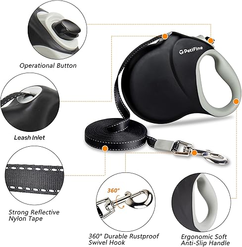 Miniatura 3 de PetiFine Correa retráctil para perros grandes, correa extensible resistente de 26 pies para perros de hasta 110 libras, cinta reflectante de nailon