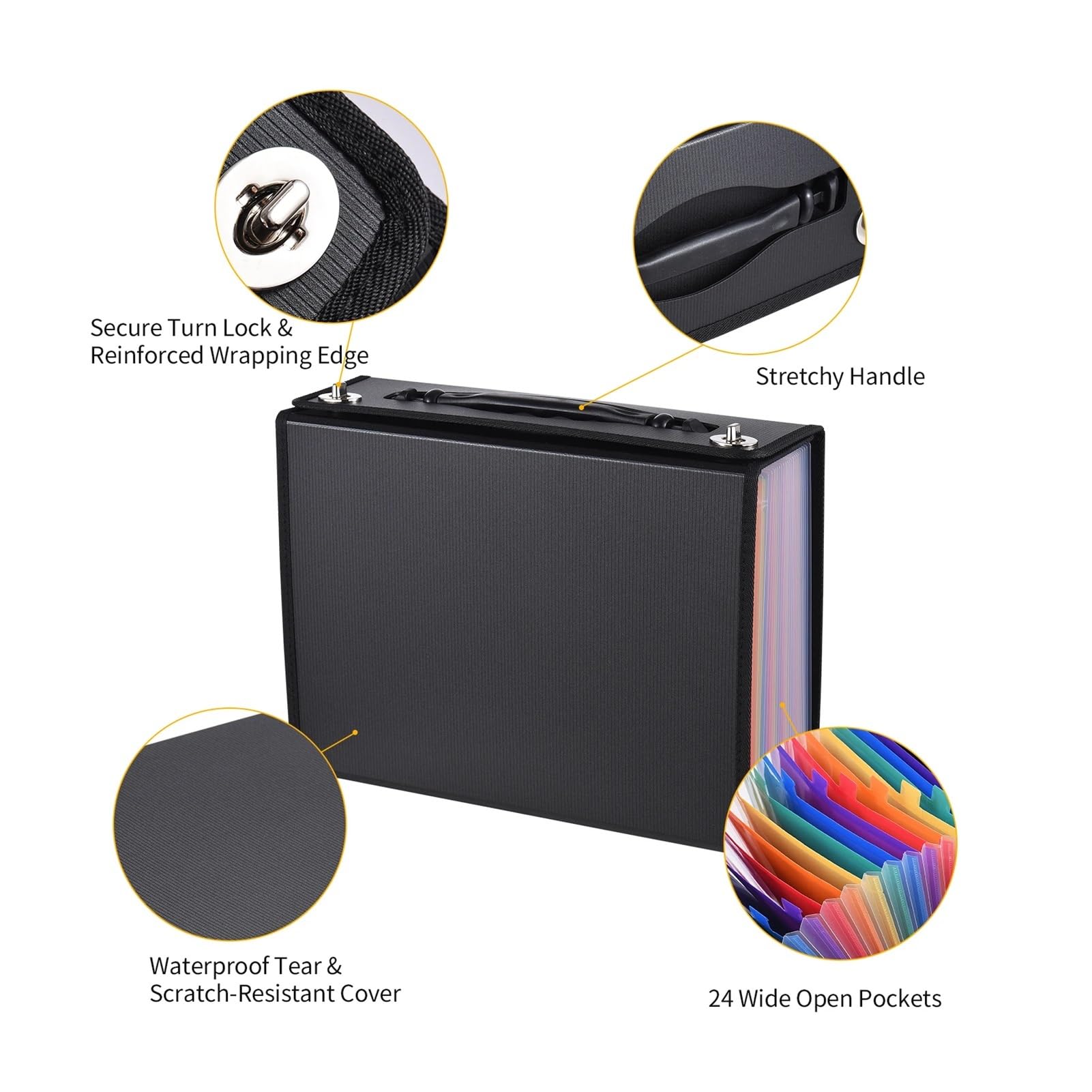 Dokumentenbox Akkordeon-Ordner-Organizer, 24 Taschen, erweiterbare Aktenhülle mit Abdeckung, Dokumenten-Organizer im Briefformat A4, Regenbogenfarbe(Tyoe 2)