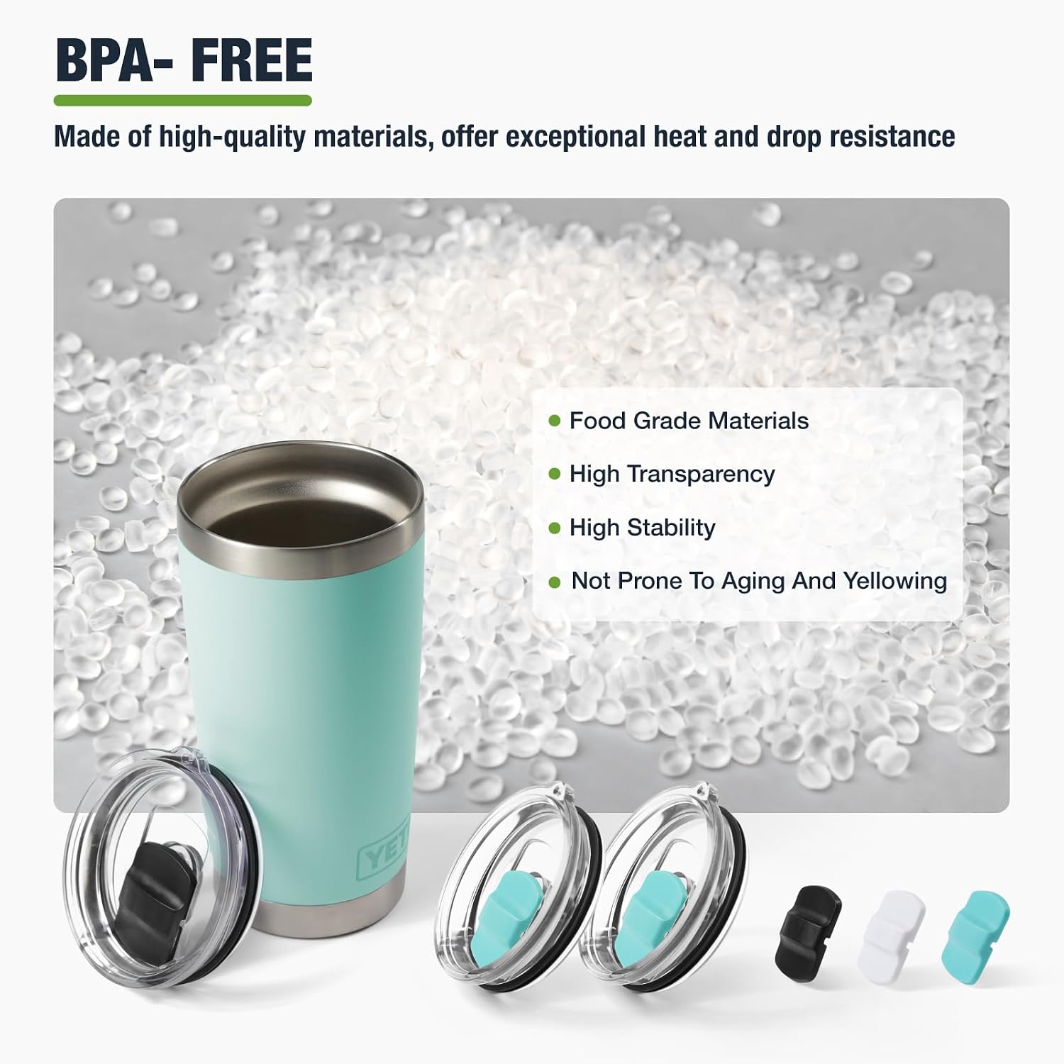 20 oz 591 ml Tumbler Lids,Magnetic Tumbler Lid Replacement for YETI,BPA Free 2 Pack Seafoam Tumbler Lids & 3 Pack Magnetic Slider image 5