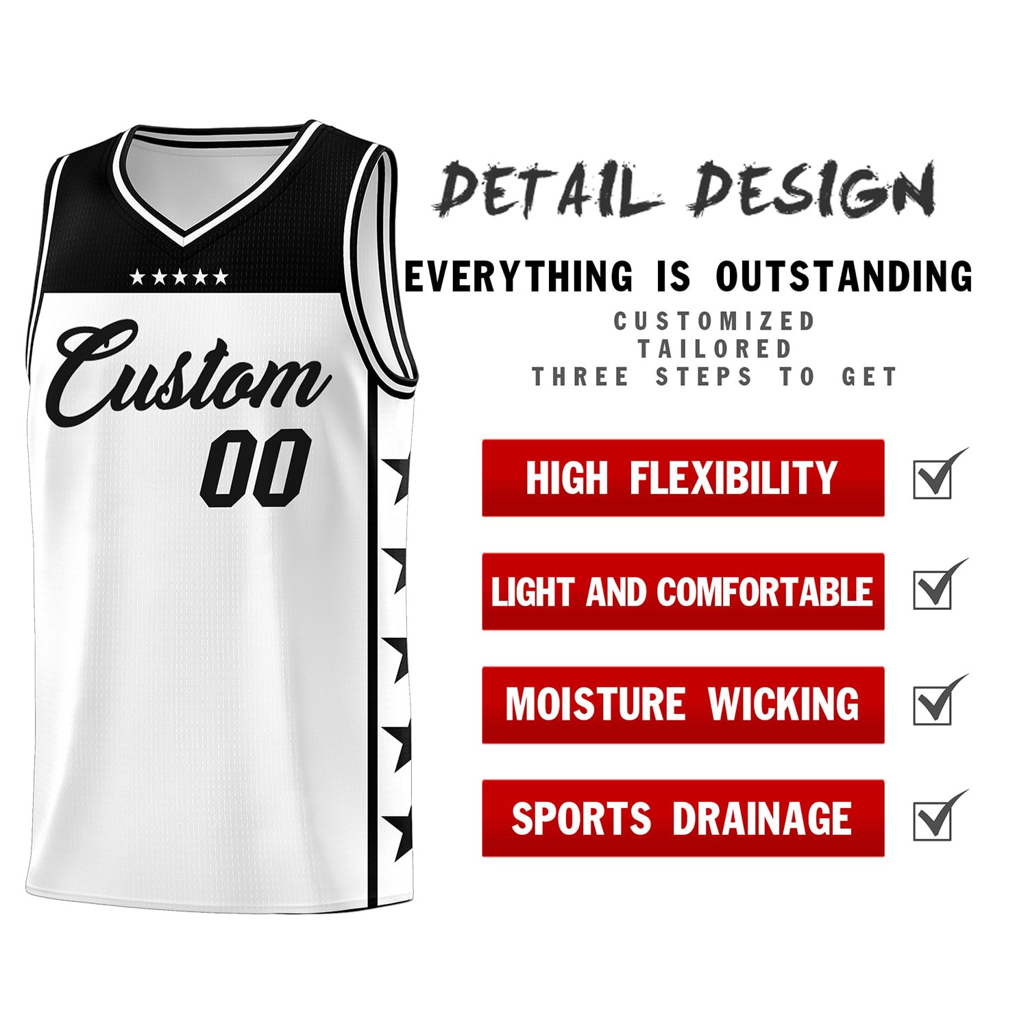 Custom Basketball Jersey Uniform Personalized Sportswear Printed Any Name Number Sleeveless Sports Shirt for Men Youth Black-White