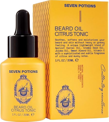 SEVEN POTIONS Aceite para barba suave de 1 onza líquida. Detiene la picazón de la barba. Aceite acondicionador de barba 100% natural con aroma