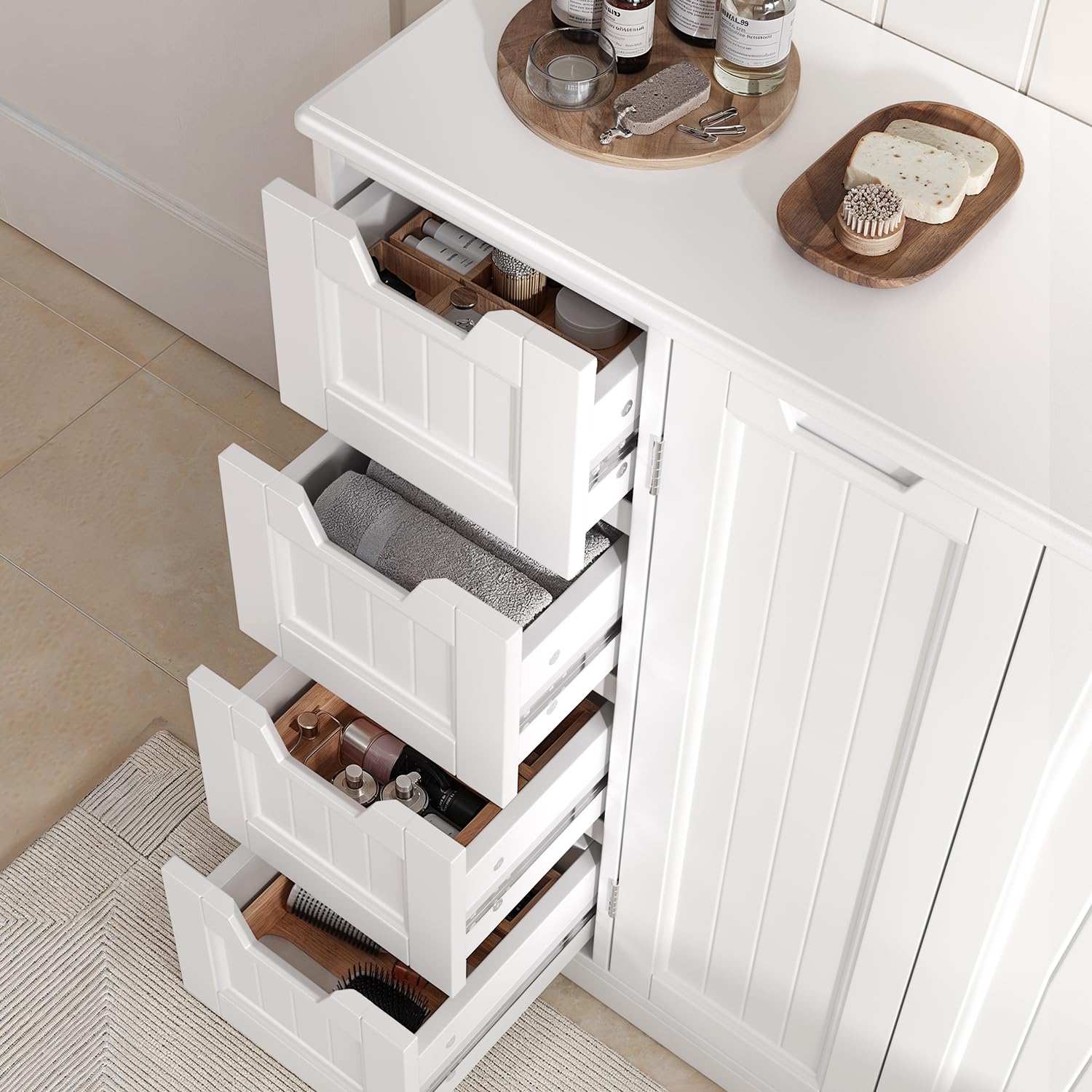Xbro Meuble Salle de Bain Armoire de Baño, avec 4 Tiroirs et 2 Portes,Meuble pour Salle de Bain Salon Cuisine,avec Étagère Réglable,81 x 30 x 83 cm,Blanc