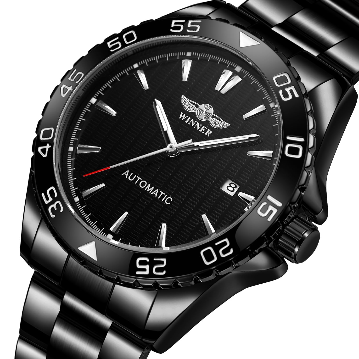 FORSINING Herren Vintage Wasserdicht Automatik Sport Uhr Edelstahl Kalender Leuchtende Schwarz Kollektion Uhr, Schwarz , Vintage