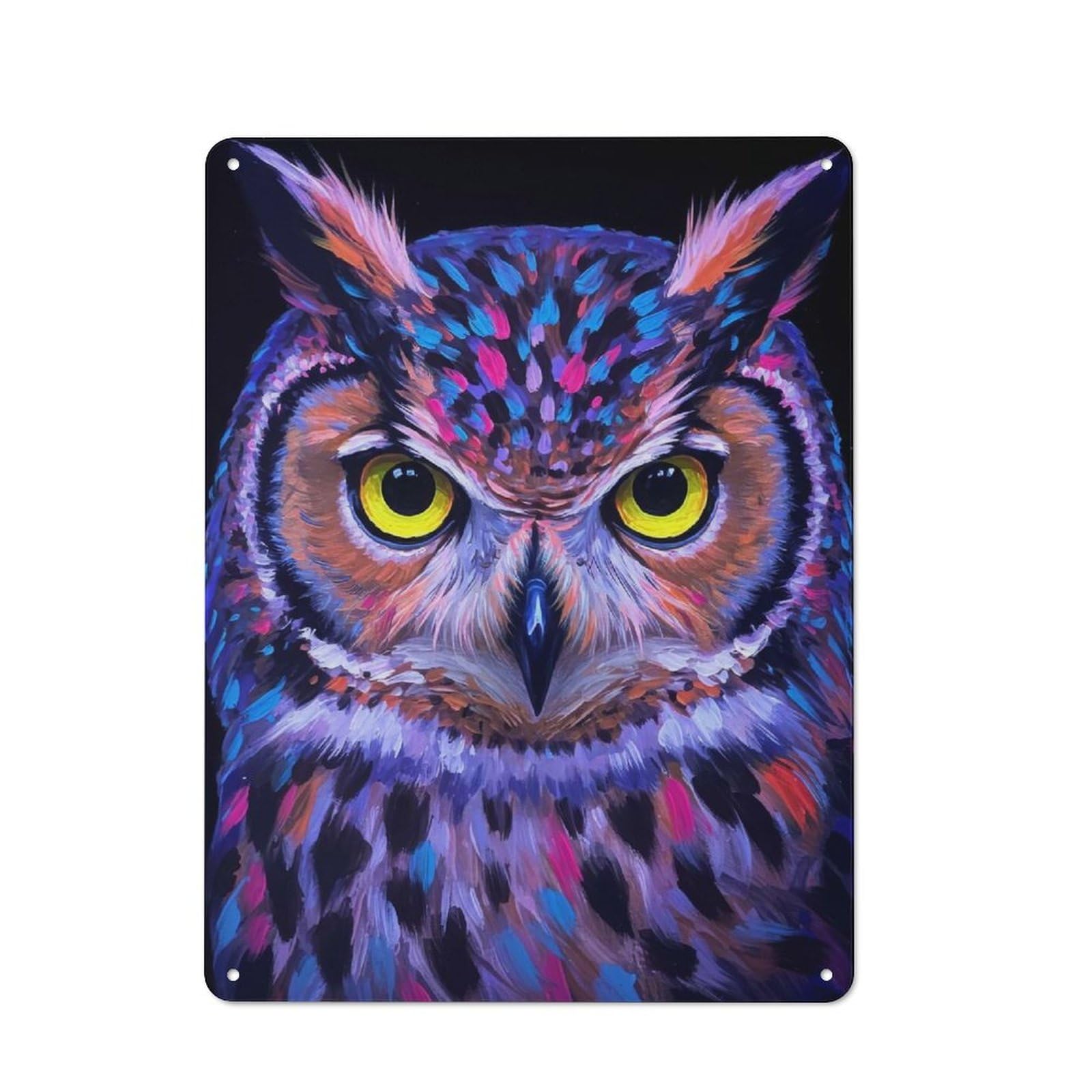 Junmoney Colorful Owl Portrait Tin Wall Sign With Design 40X30cm, Classic Diner Style Decor For Bakery, Diner, Cafe Or Family Room