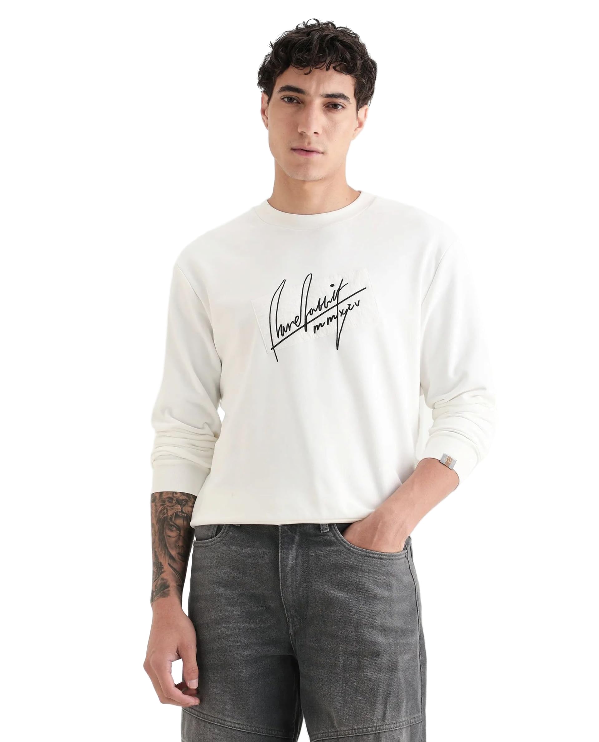 rare rabbit Men's Raydon Regular Graphic Cotton Crew-Neck Sweatshirt-picture-26