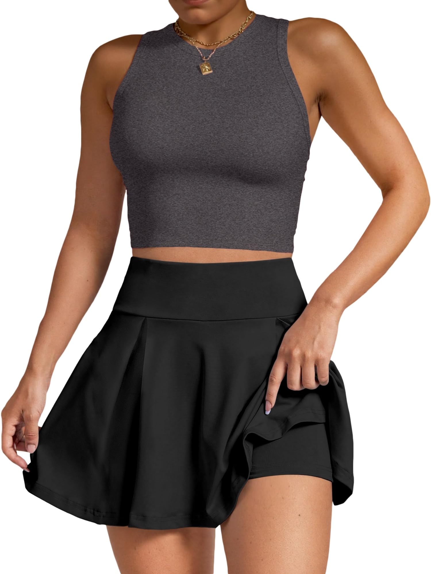 Conjunto deportivo de 2 piezas para mujer, camiseta corta y falda de cintura alta, ropa deportiva casual para tenis, correr, gimnasio, yoga — view 12