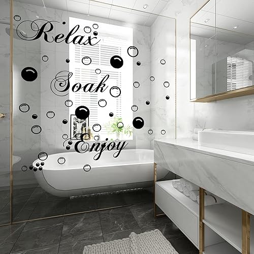 Miniatura 3 de Calcomanías de pared de baño, calcomanías negras con calcomanías de burbujas, hermosas palabras artísticas de pared, calcomanías para despegar y