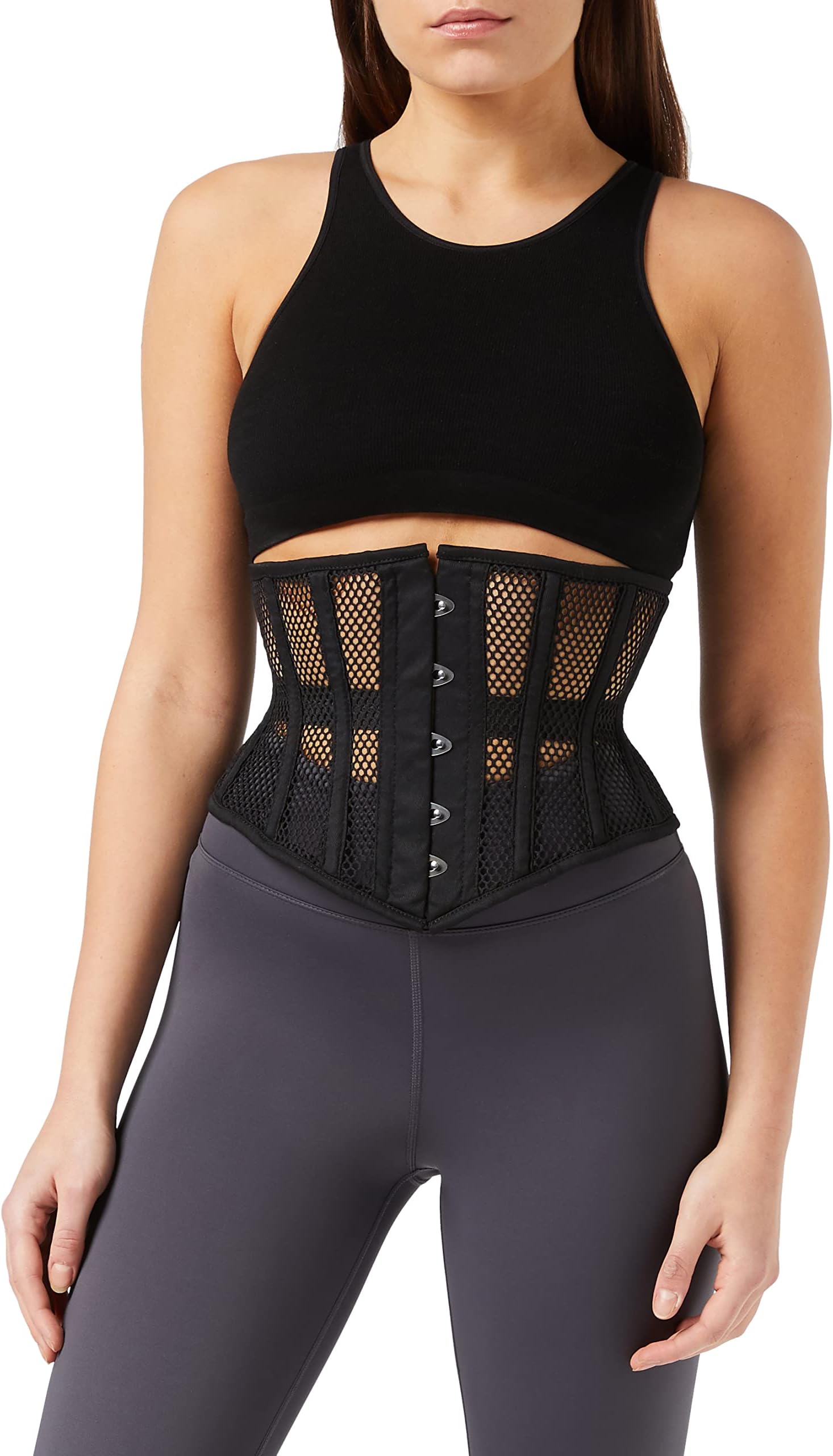 EC EXPO CITYSteel Boned Underbust Corset for Women, Heavy Duty Waist Trainer & Cincher, Hourglass Body Shaper, Bustier Corsets for Waist Training, (Black, Mesh)