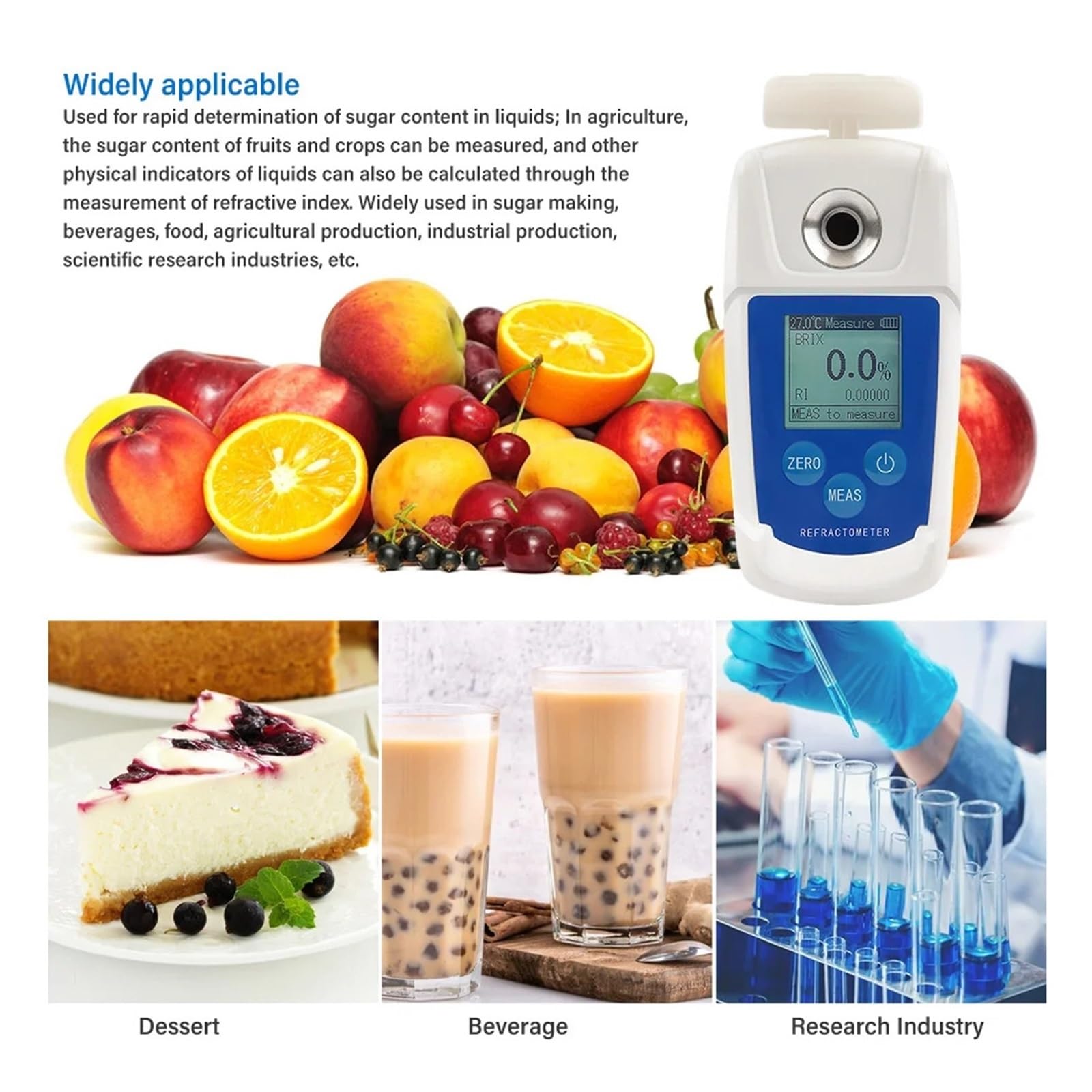 Refractómetro Refractómetro Digital Brix de 0 a 55% Medidor Brix Compensación automática de Temperatura Índice de refracción Probador de Contenido de azúcar for Frutas