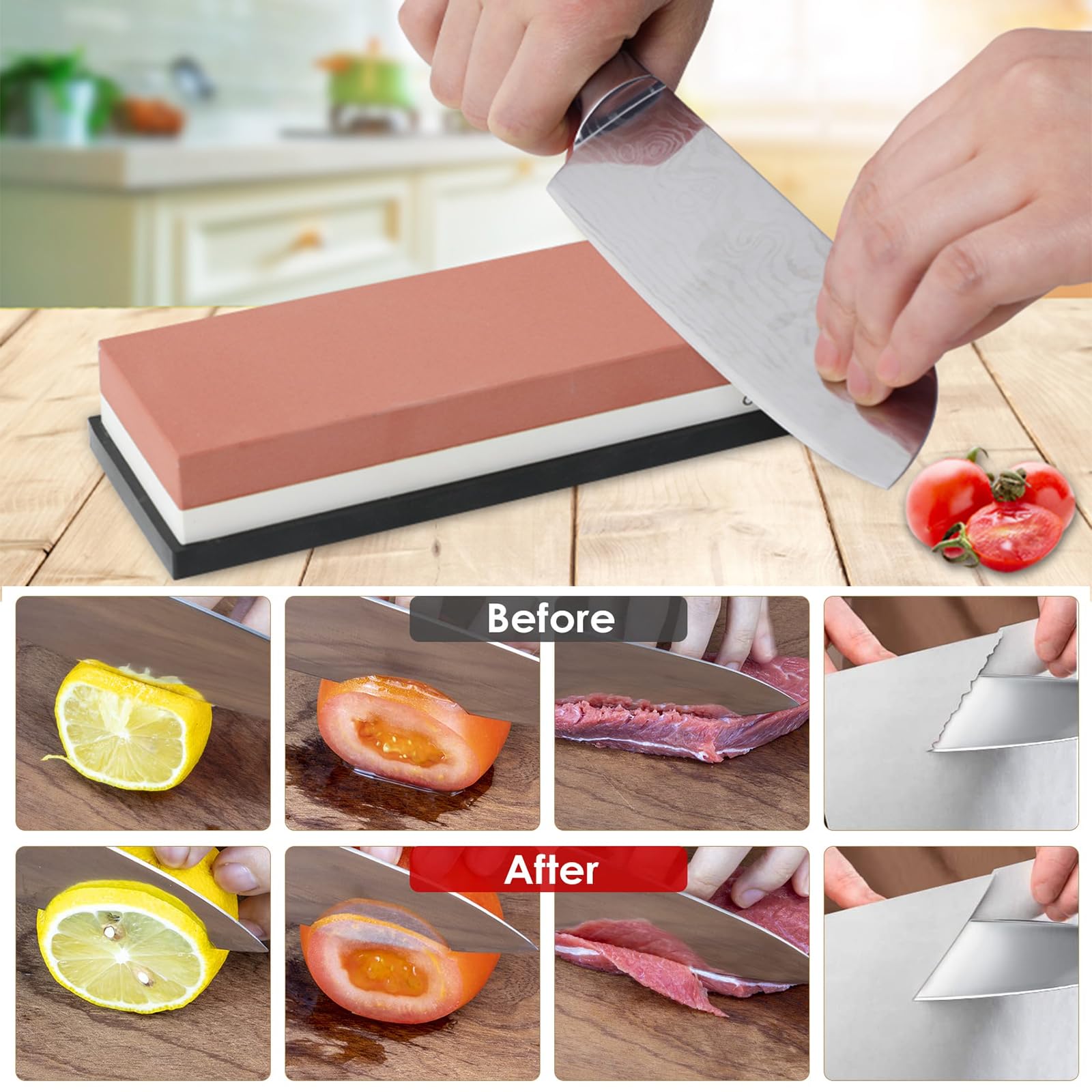 Pietra Affilacoltelli, 8 set Pietre per affilare coltelli 400/1000 3000/8000 Grana affilacoltelli giapponese con Pietra Appiattita Base in Silicone Antiscivolo Guida Angolare Strisce in pelle
