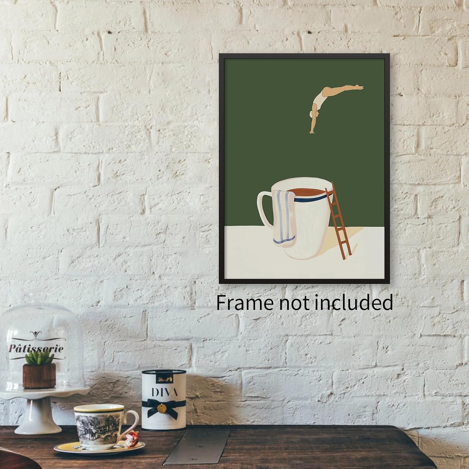 MWZUPQ Fun Modern Coffee Diver Posters Vintage Abstract Kitchen Wall Art Trendy Retro Pop Canvas Prints for Coffee Shop Home Bar Wall Decor 16x24 inch Unframed