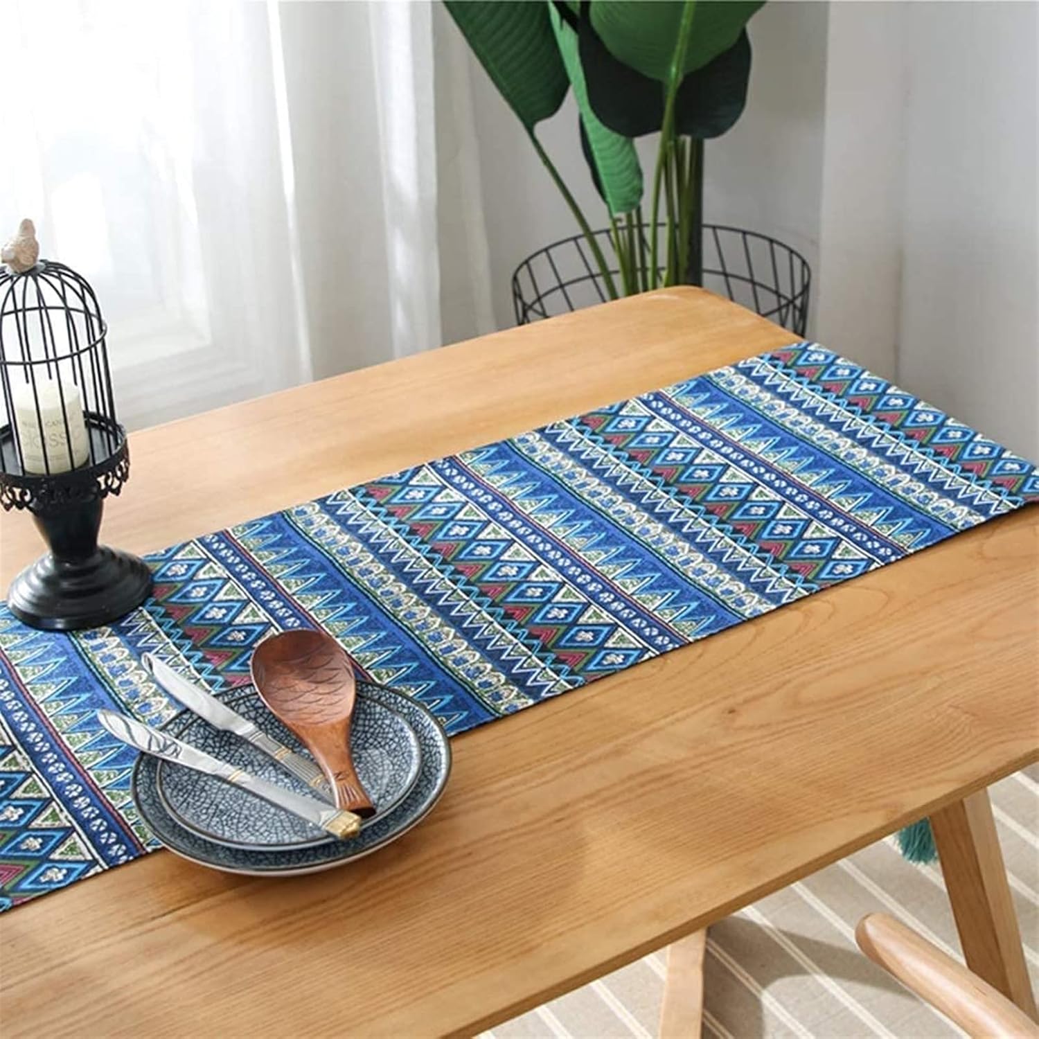 テーブルランナー テーブルクロス テーブルデコレーション用 テーブルクロス カラフルな市松模様のコットンとリネン テーブルランナー